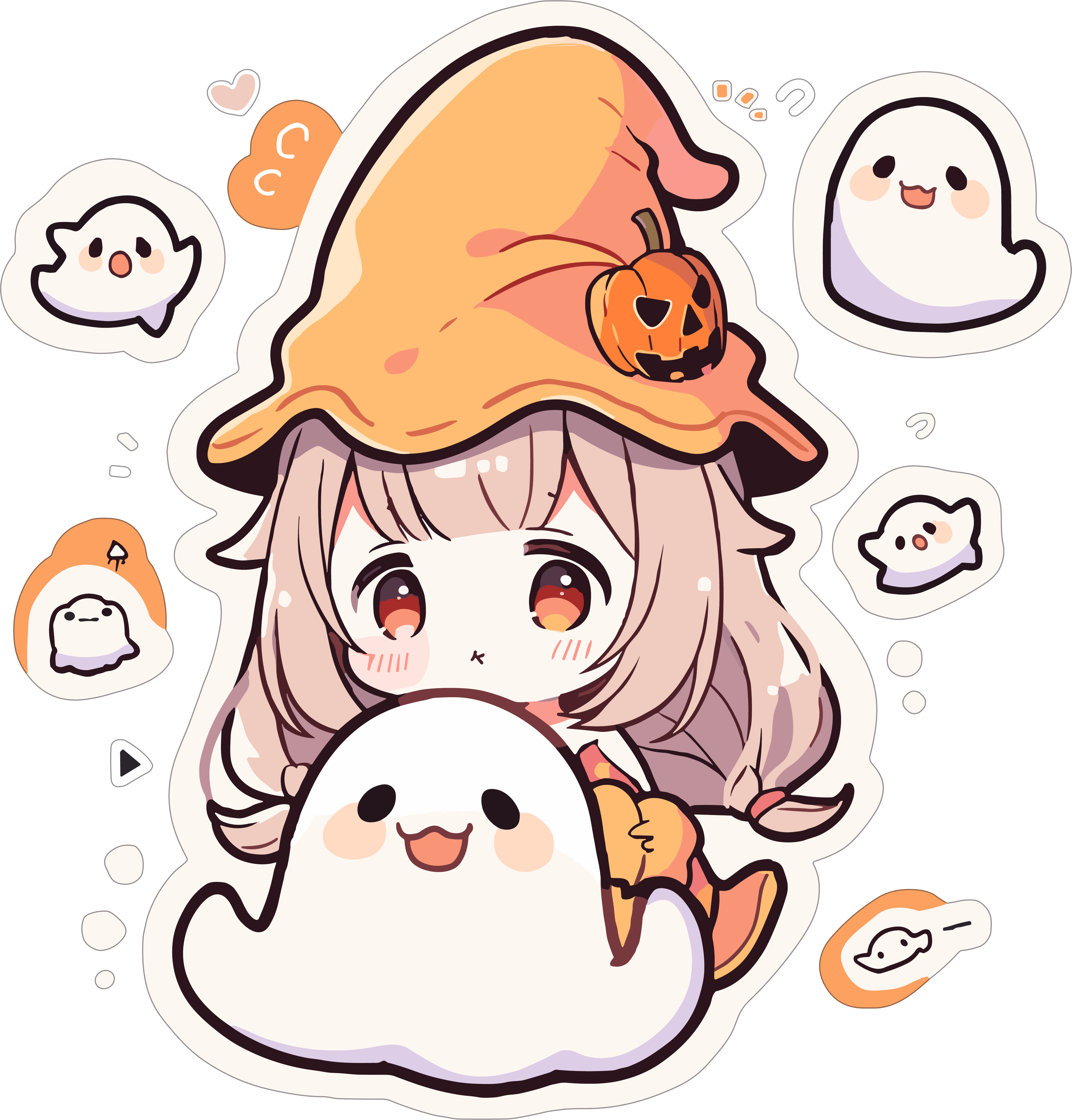 Cute yellow witch hat Halloween doodle material
