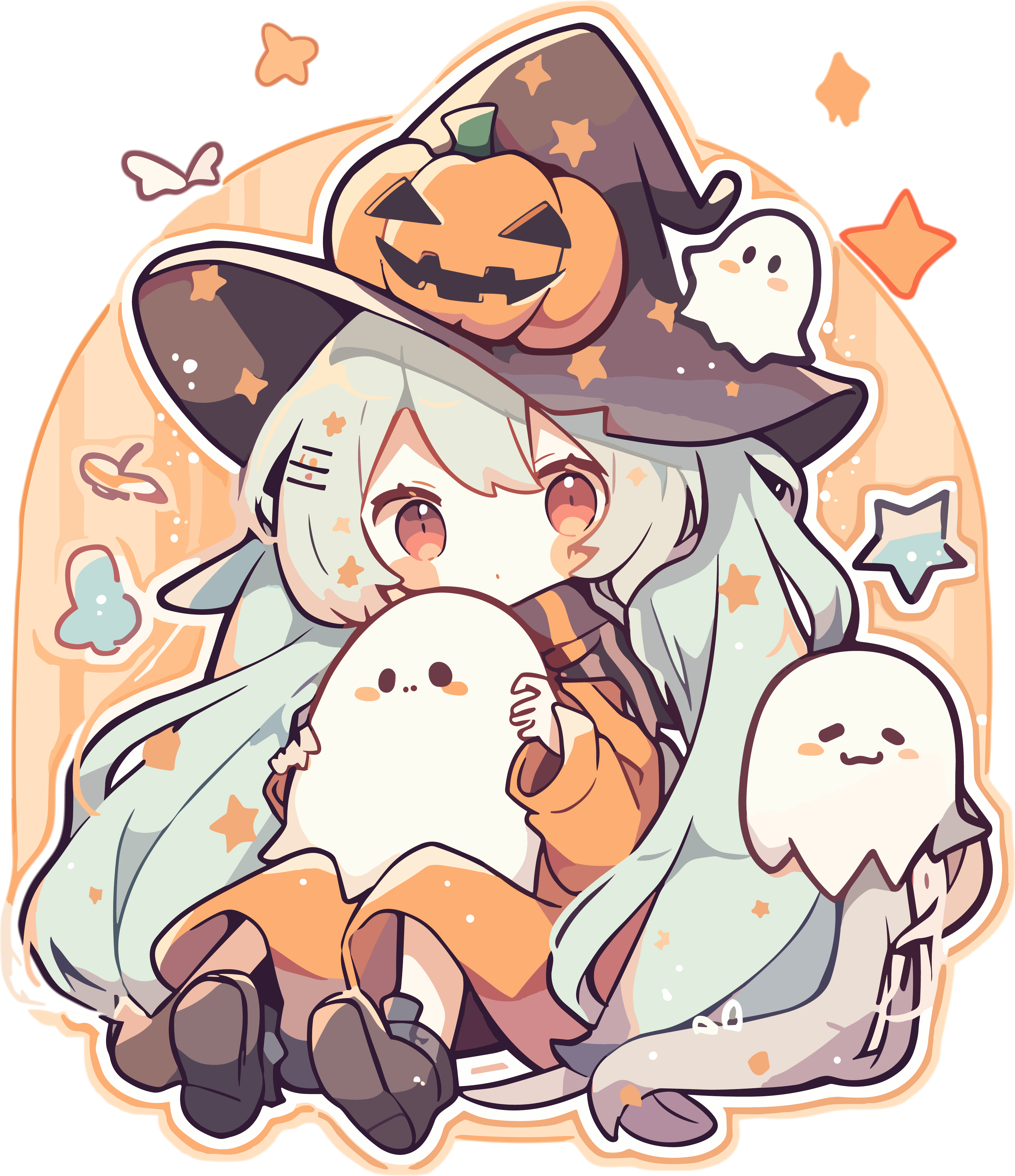 Cartoon simple line drawing Halloween witch illustration