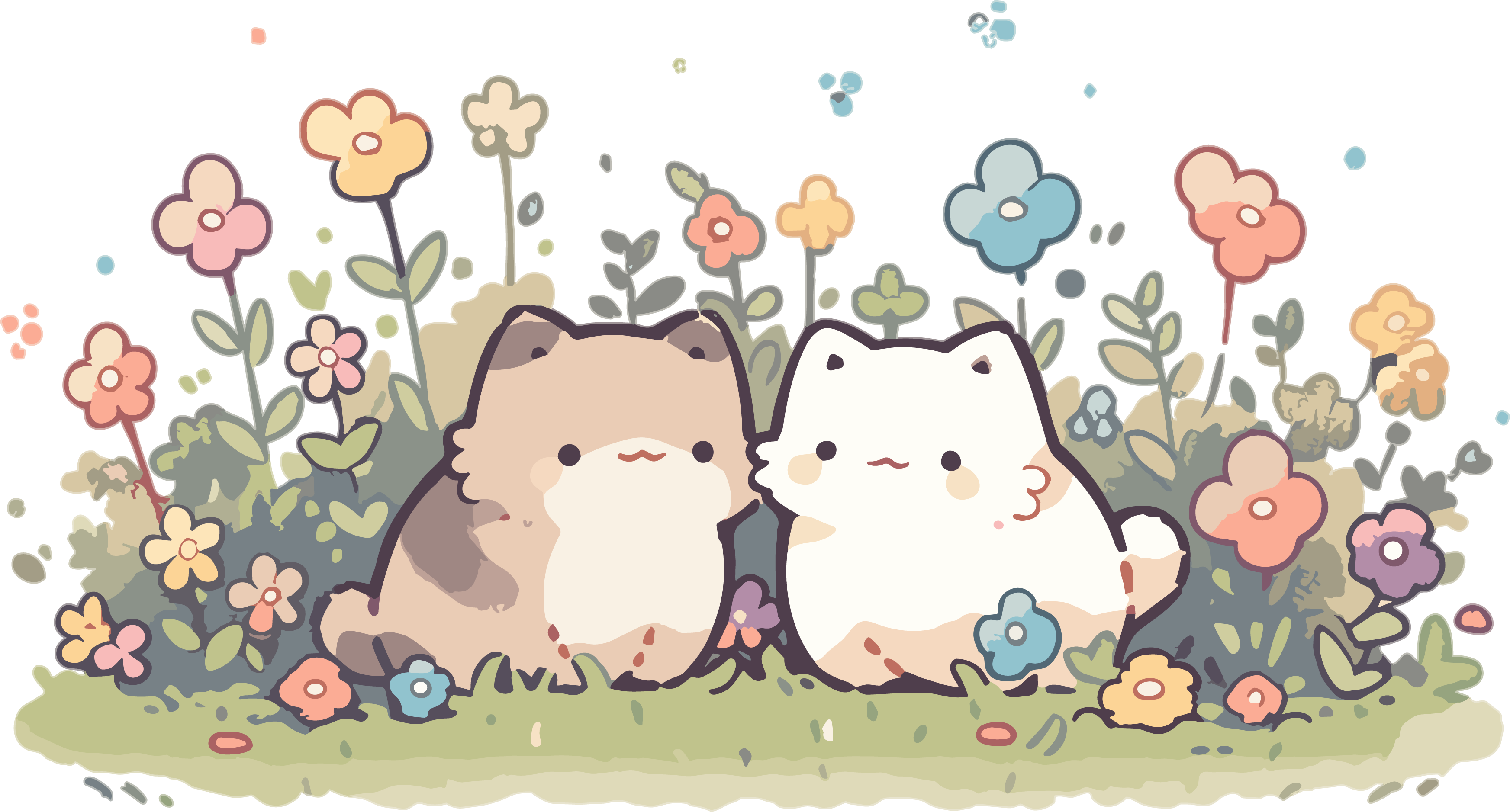 Creative design materials of cats in a colorful garden