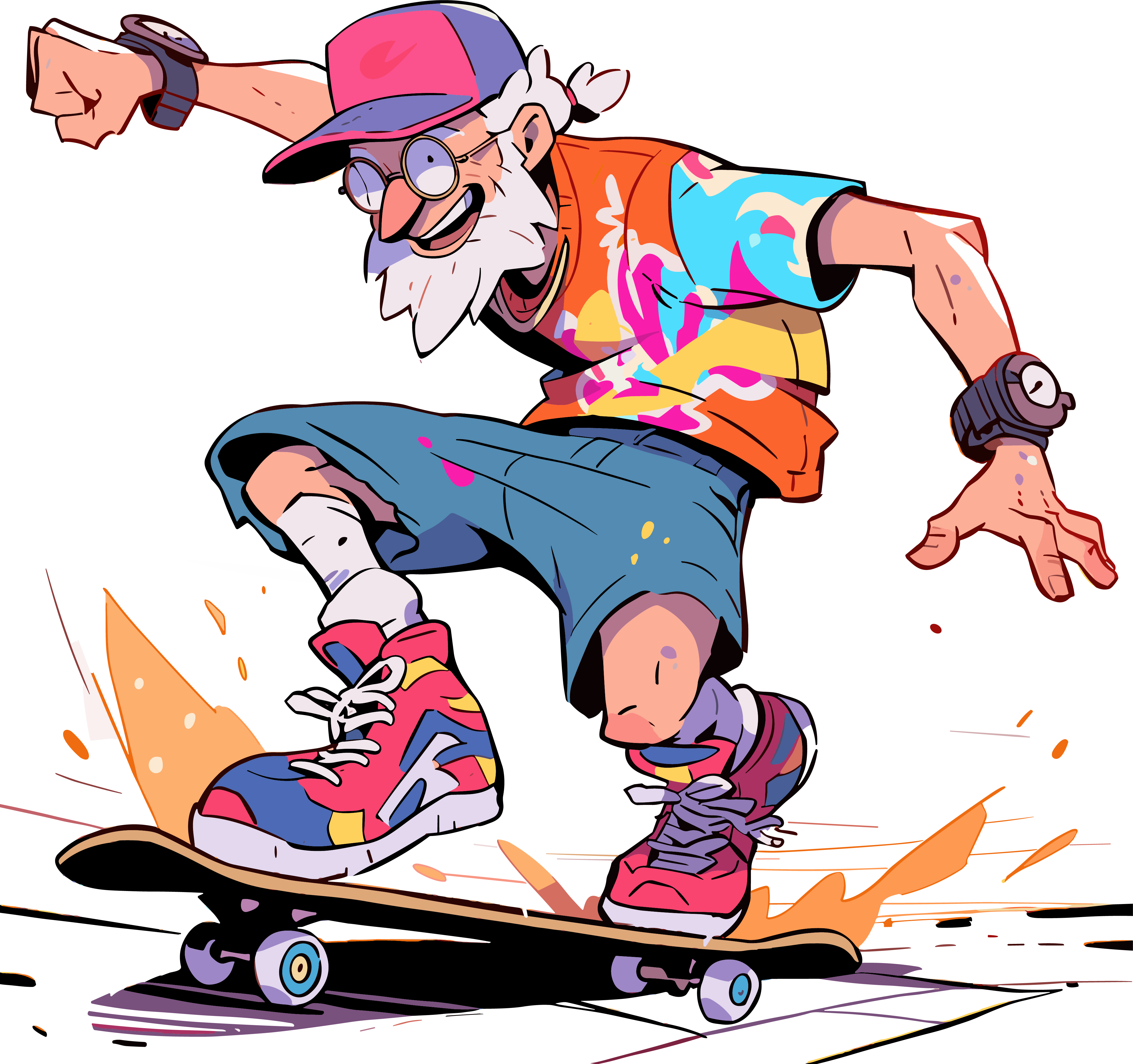 Cartoon Old Man Short Sleeve Skateboard Material
