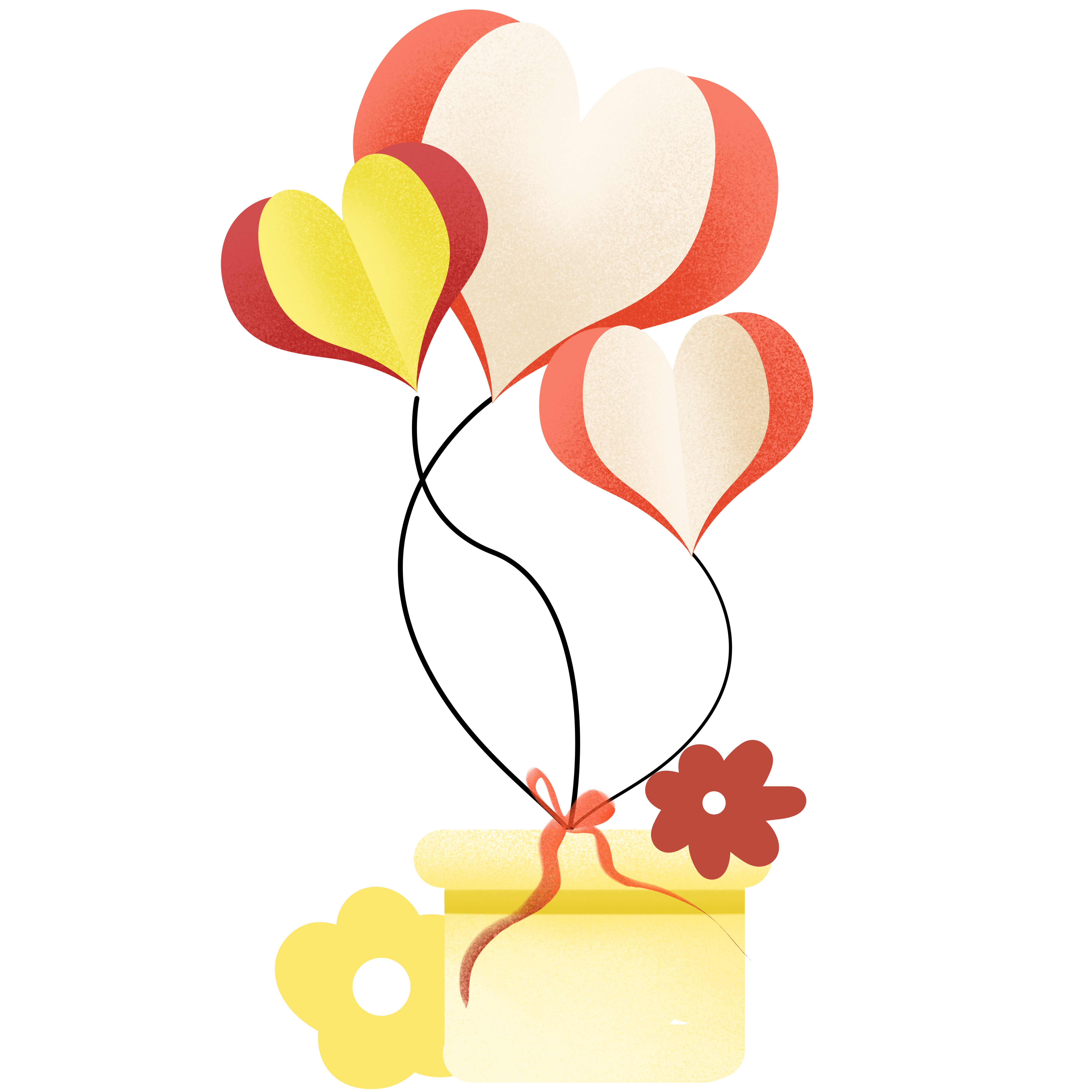 Gift box tied with heart-shaped balloons Thanksgiving illustration