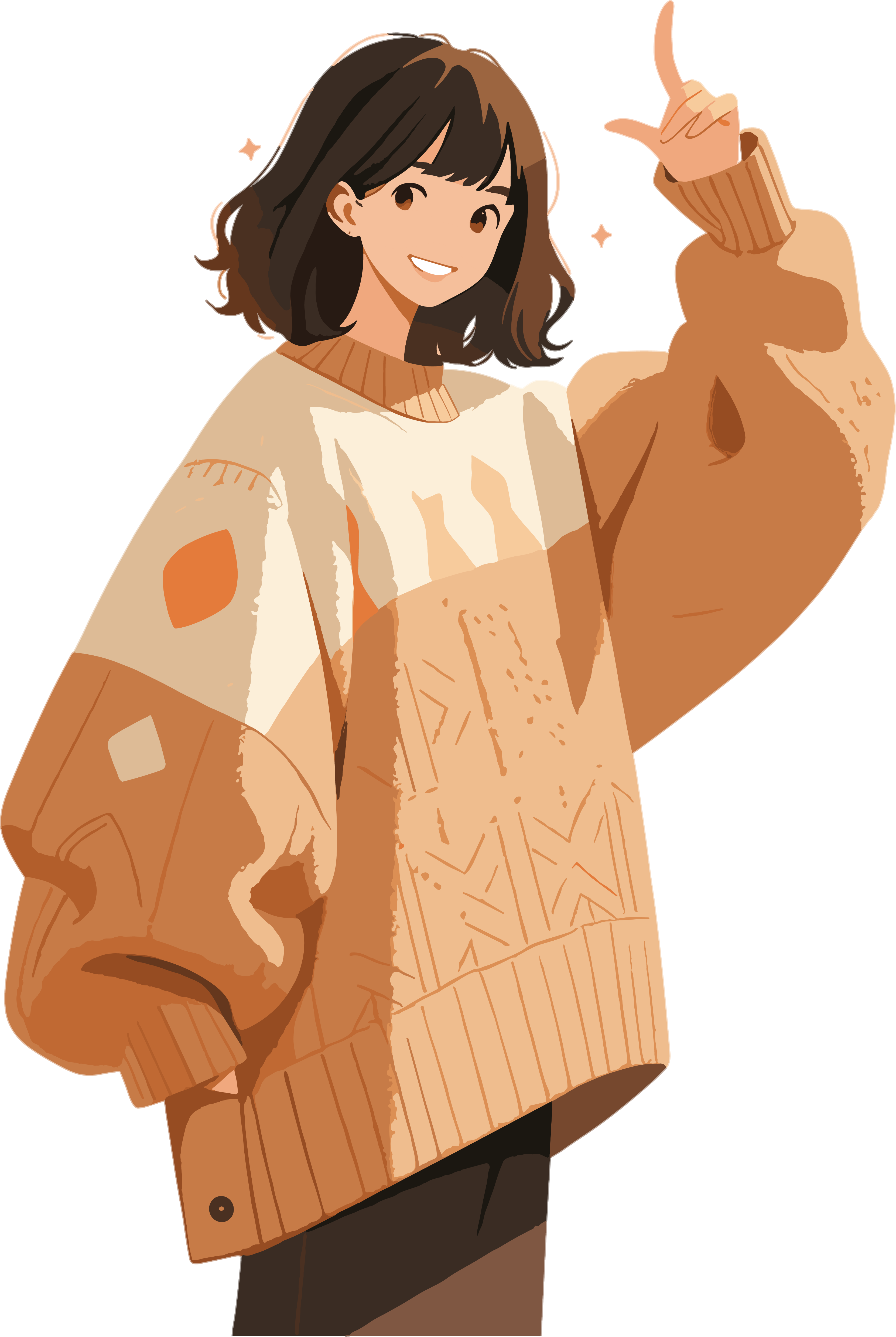 Fashion illustration design of a short-haired girl in a sweater