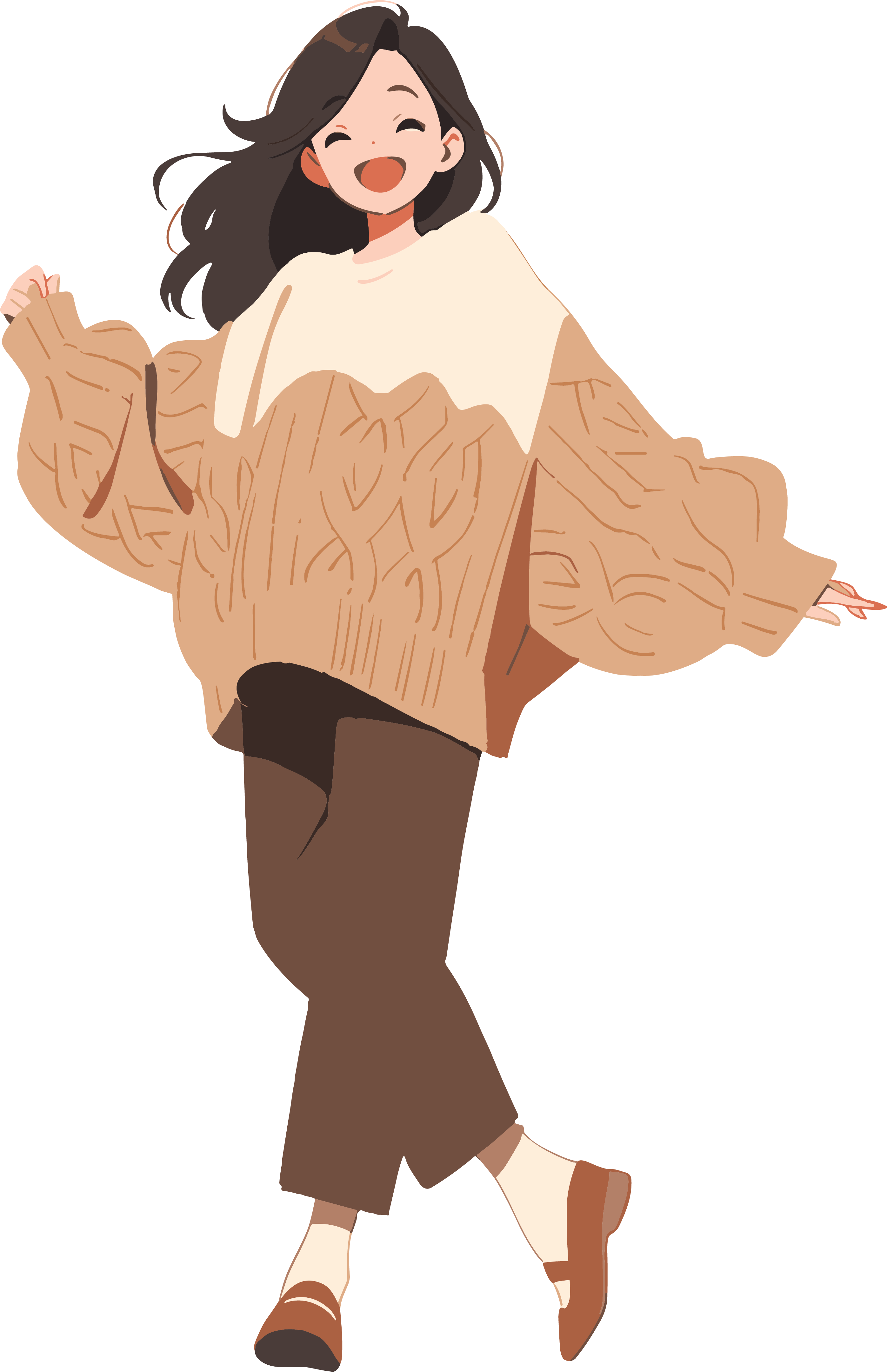 Commercially usable winter outfits for girls flat illustration