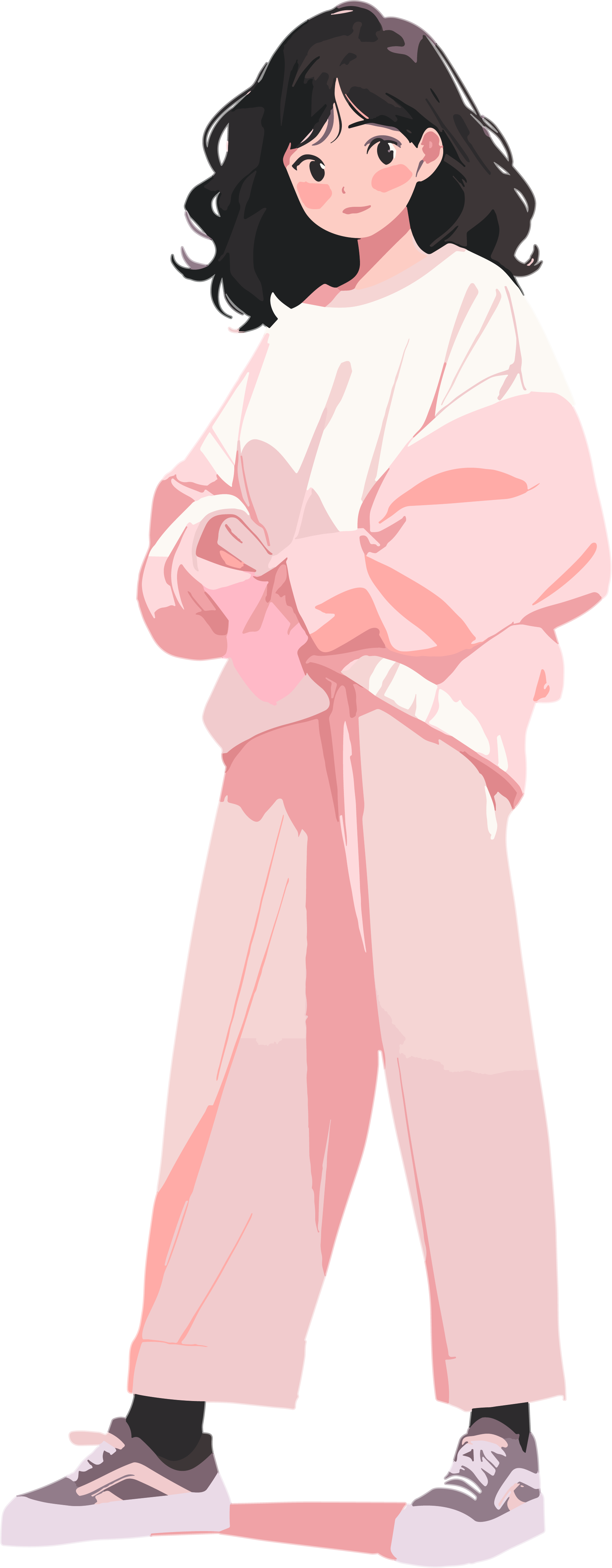 Pink winter outfit girl PNG graphic material