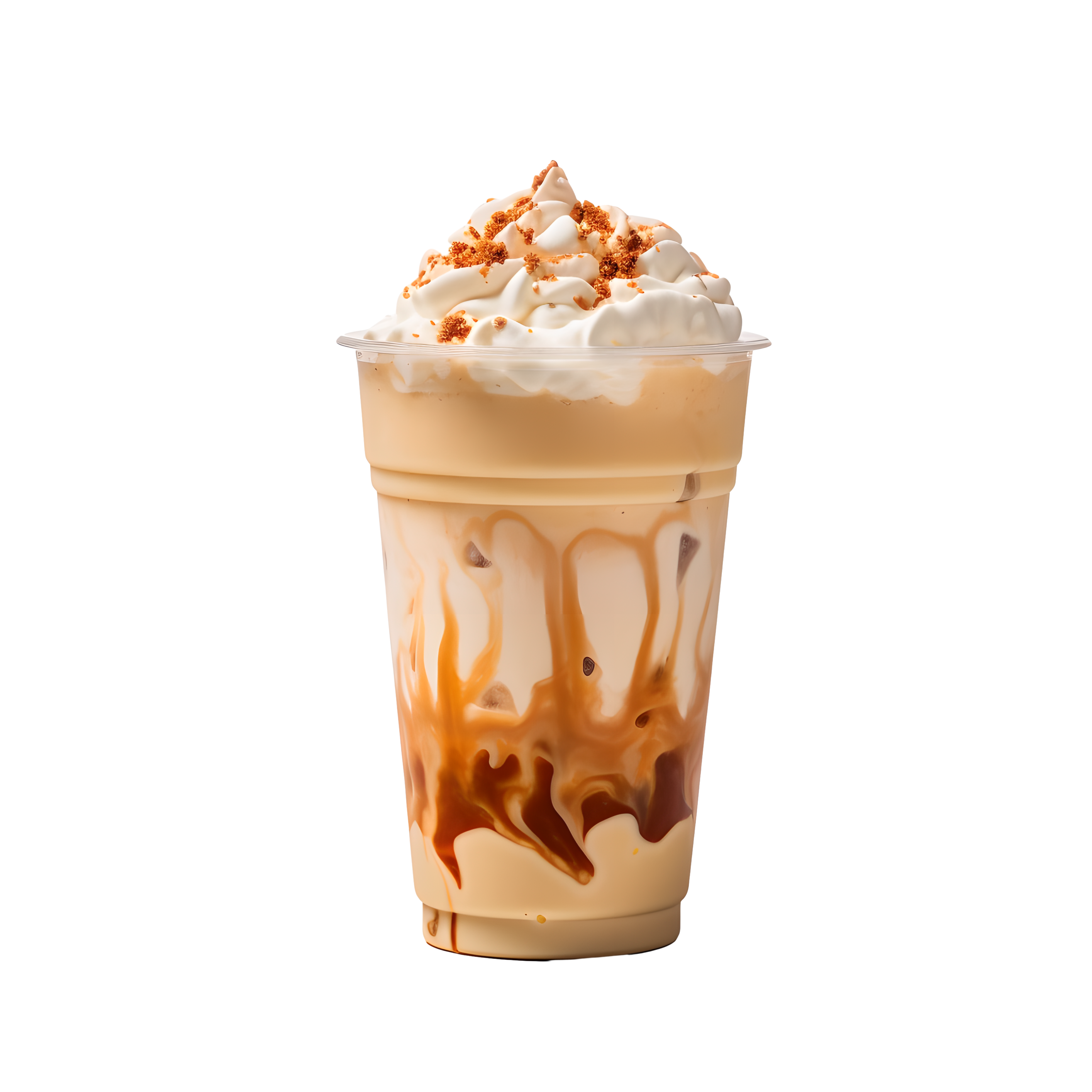 Caramel milk tea in a transparent plastic cup