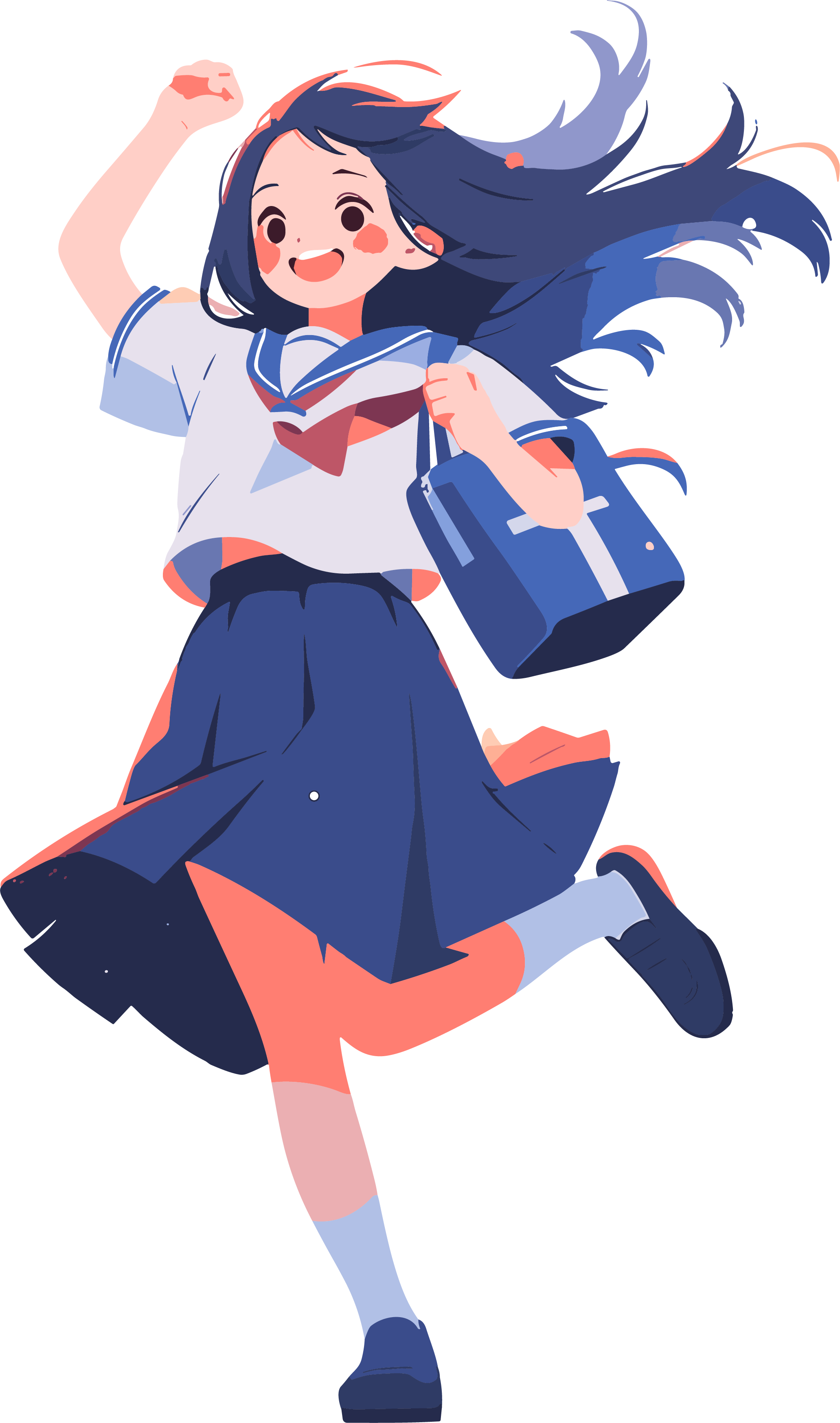 Happy girl with a backpack transparent background design element