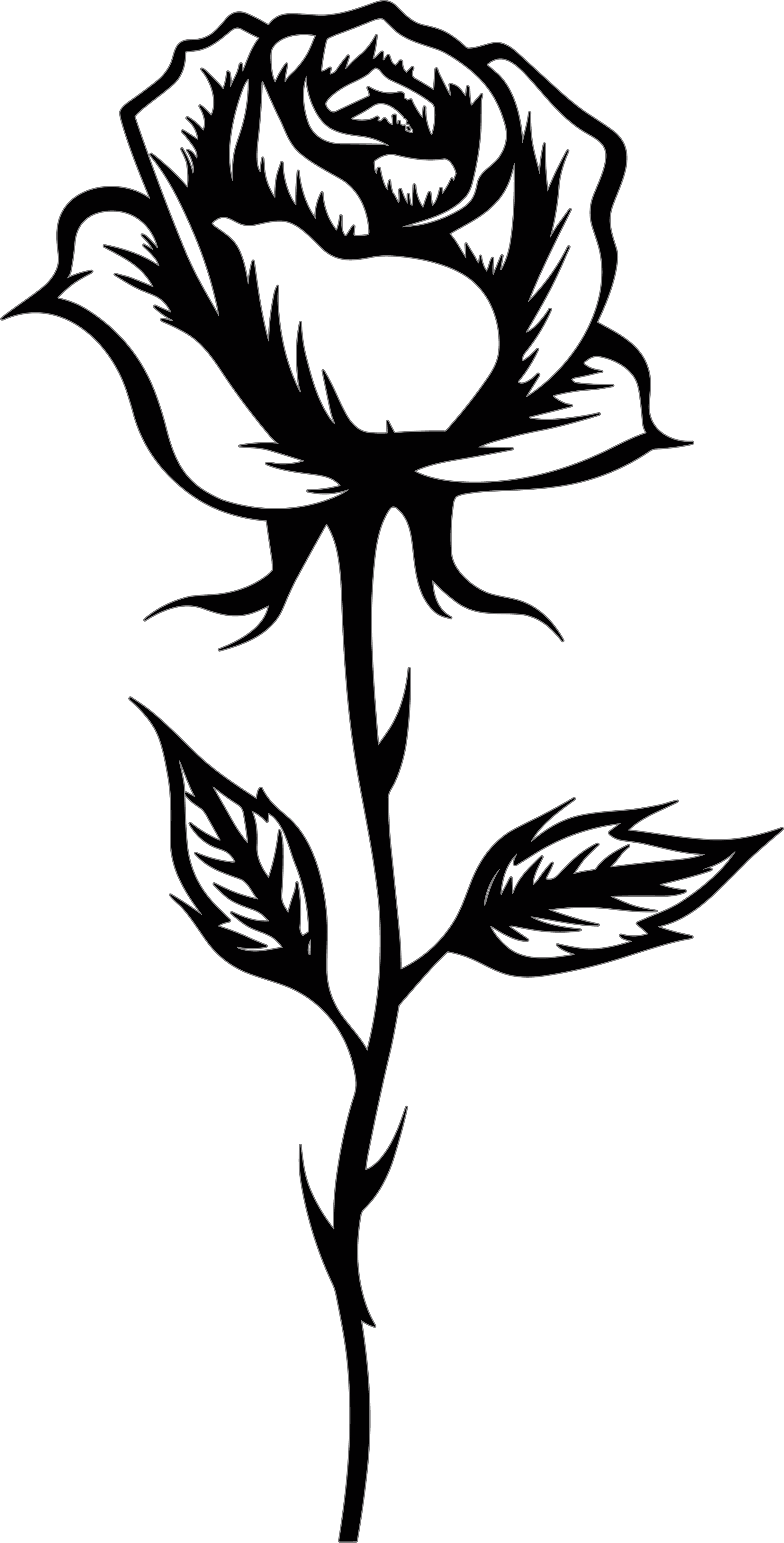 Commercially usable black and white line drawing rose material