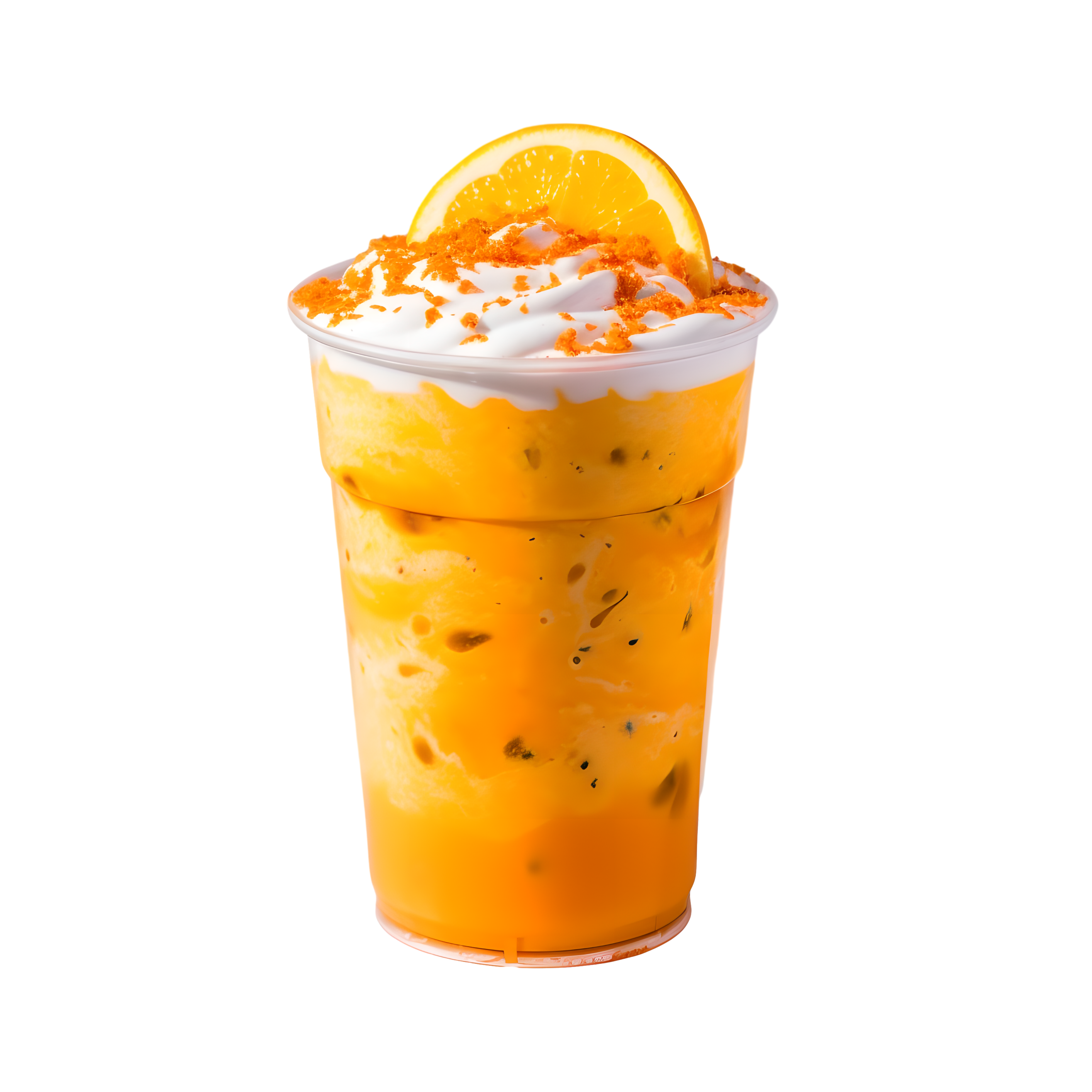 Illustration of mango milkshake in a transparent plastic cup