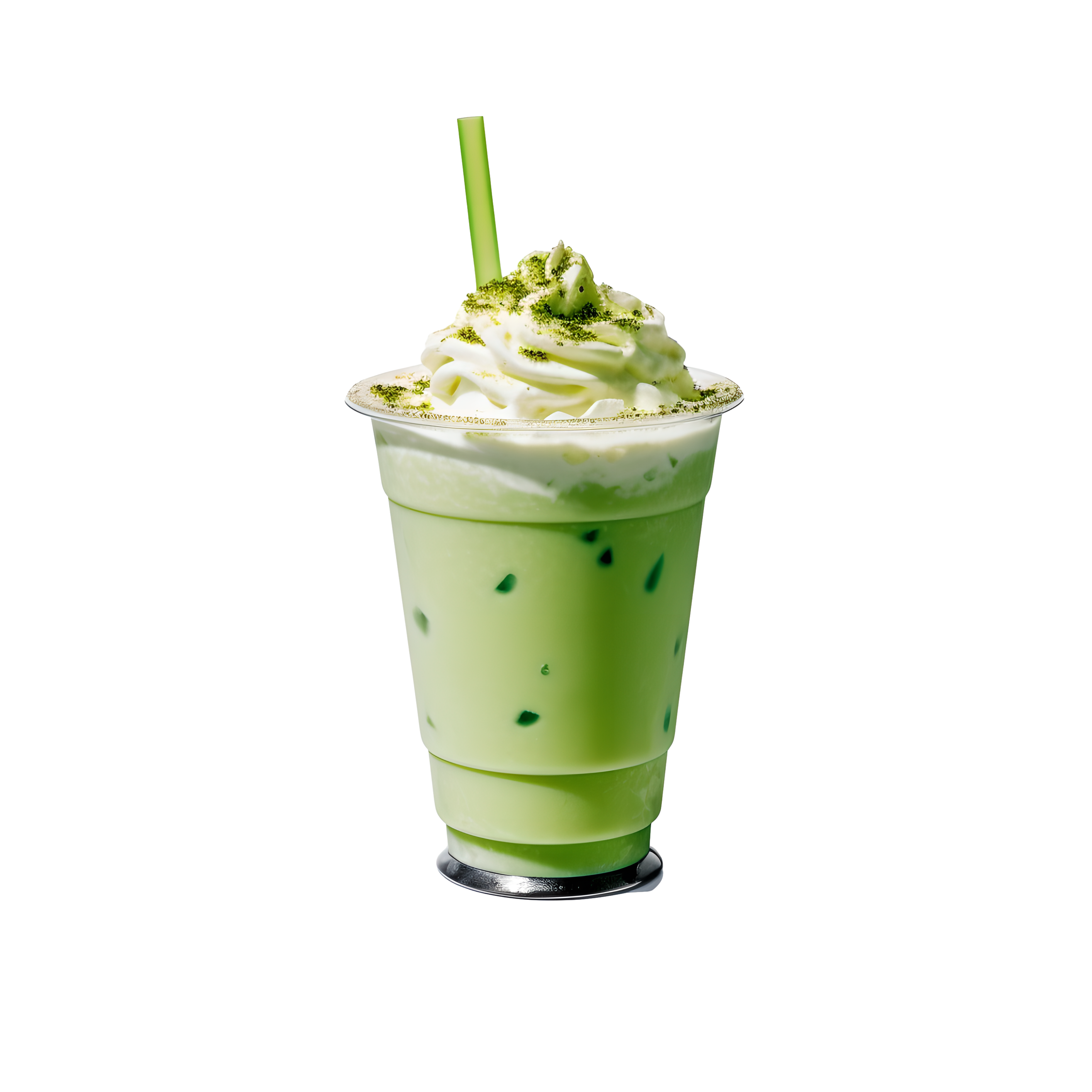 Delicious milkshake elements in a transparent plastic cup