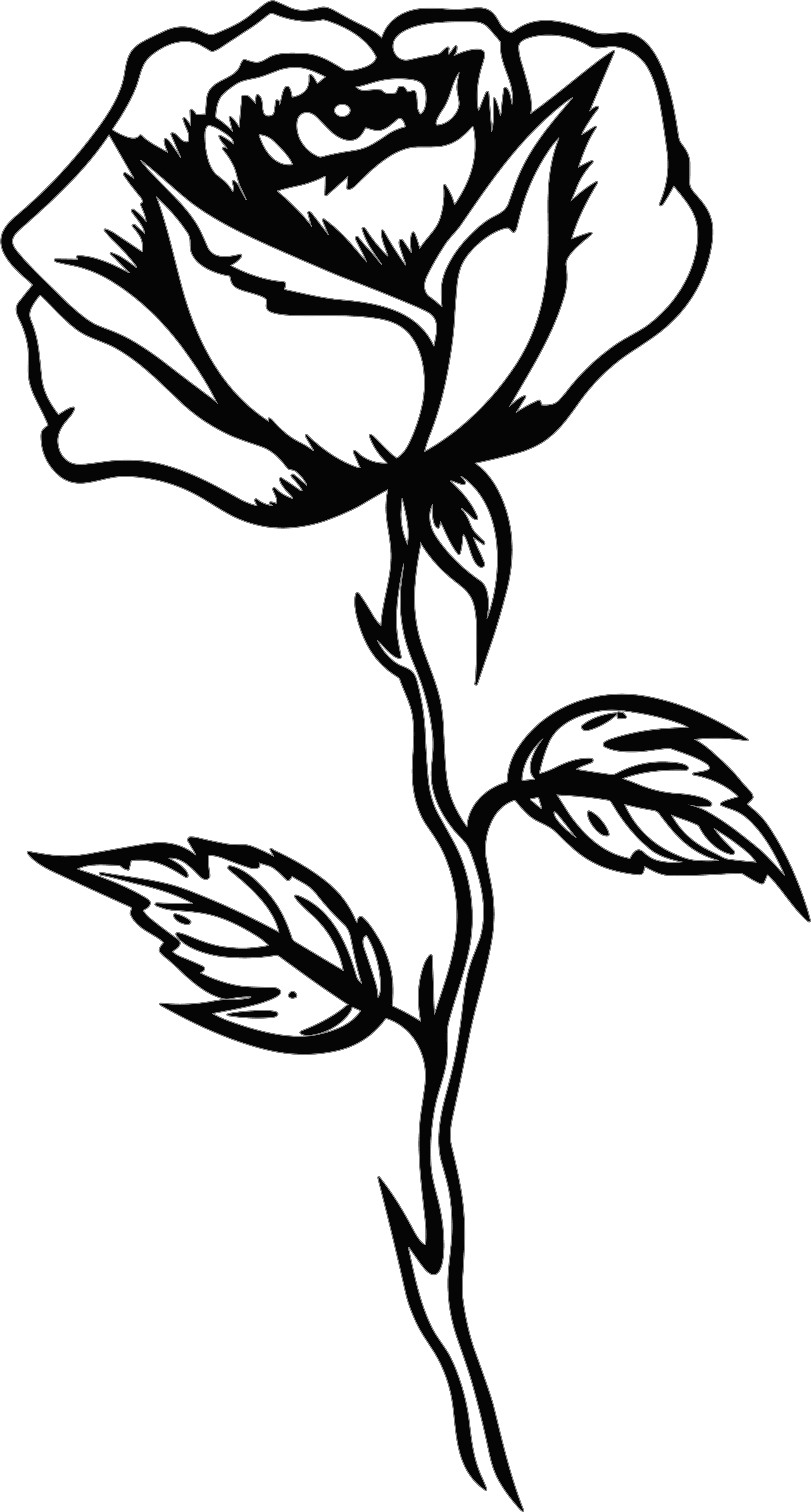 Single rose black and white hand-drawn line drawing material