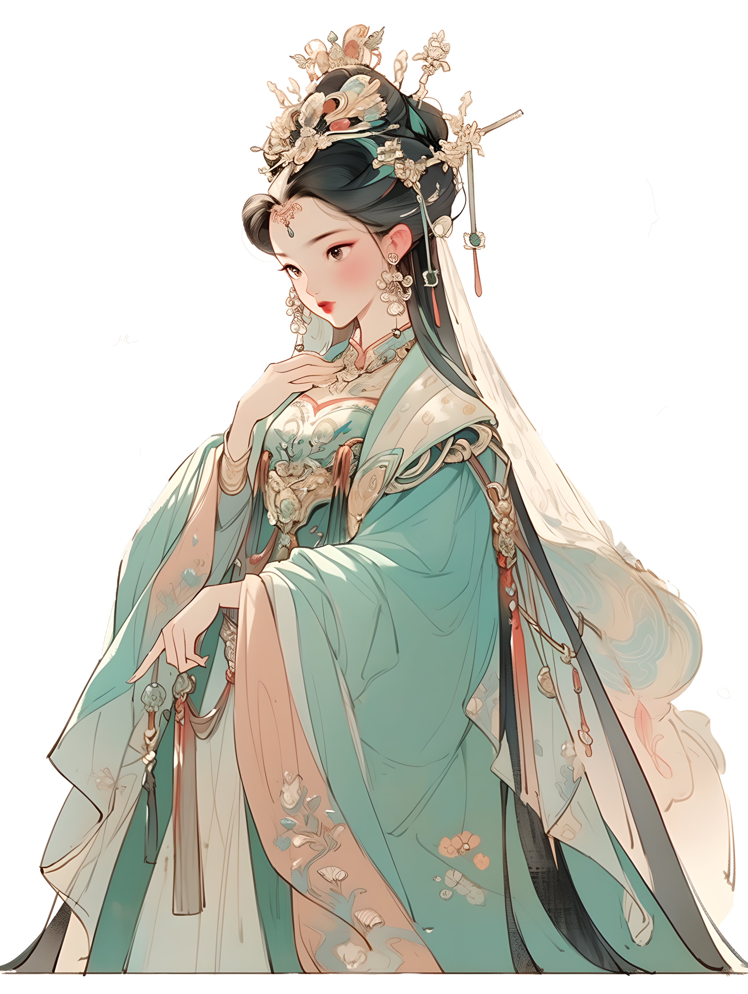 Gorgeous Hanfu PNG illustration of a beautiful woman in ancient style