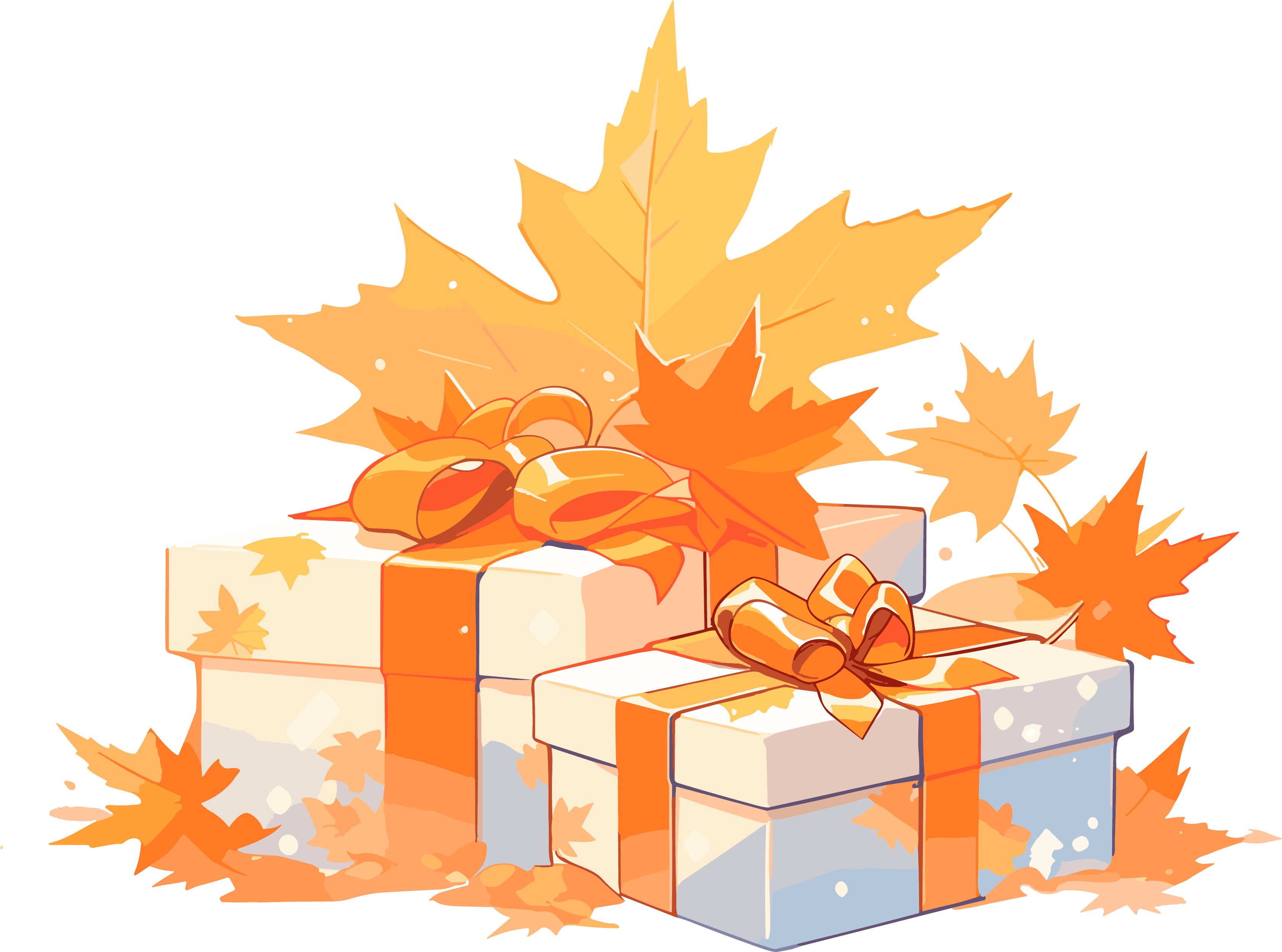 Creative design orange gift box and maple leaf UI illustration