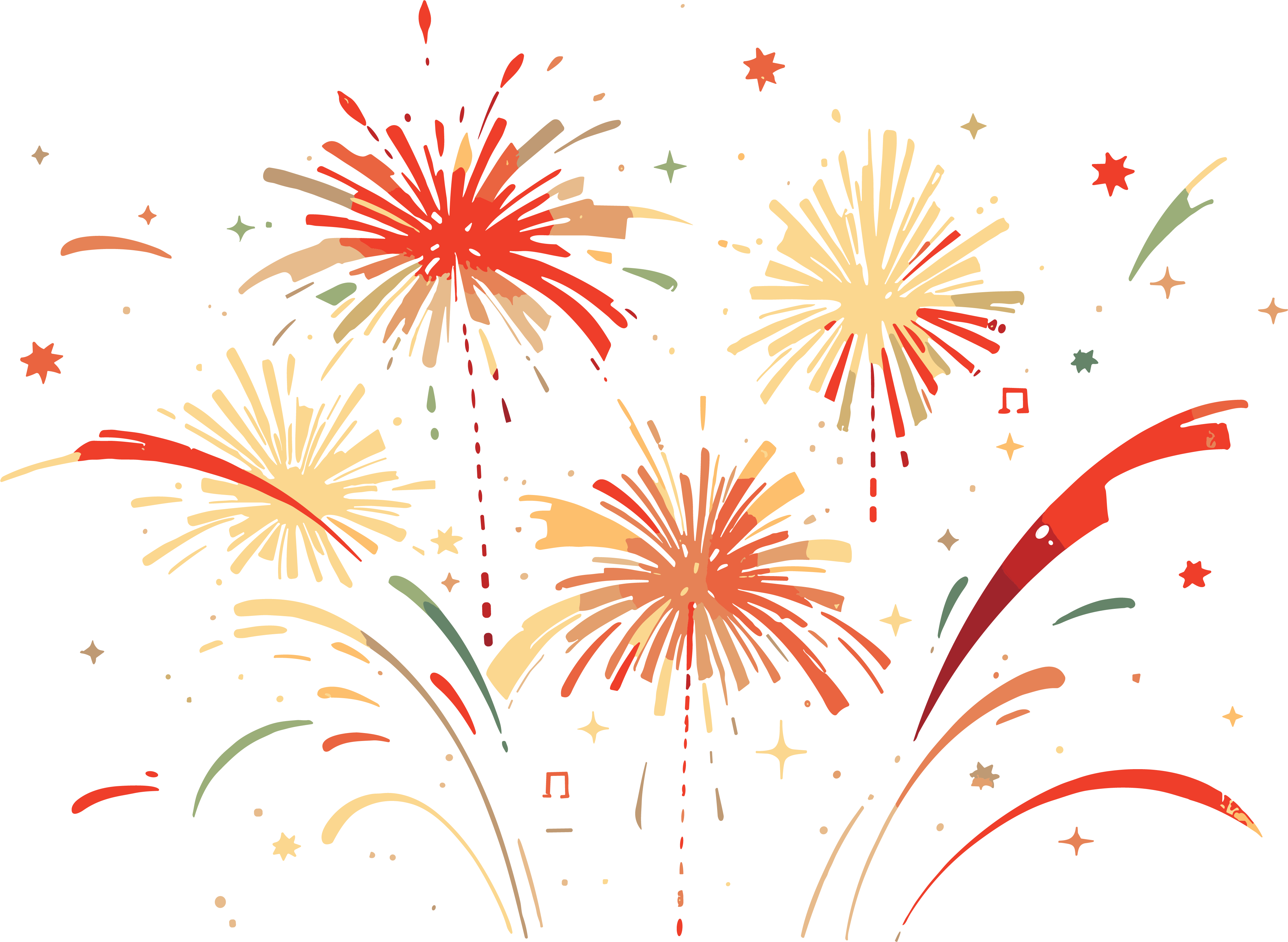 Green and deep red fireworks design illustration