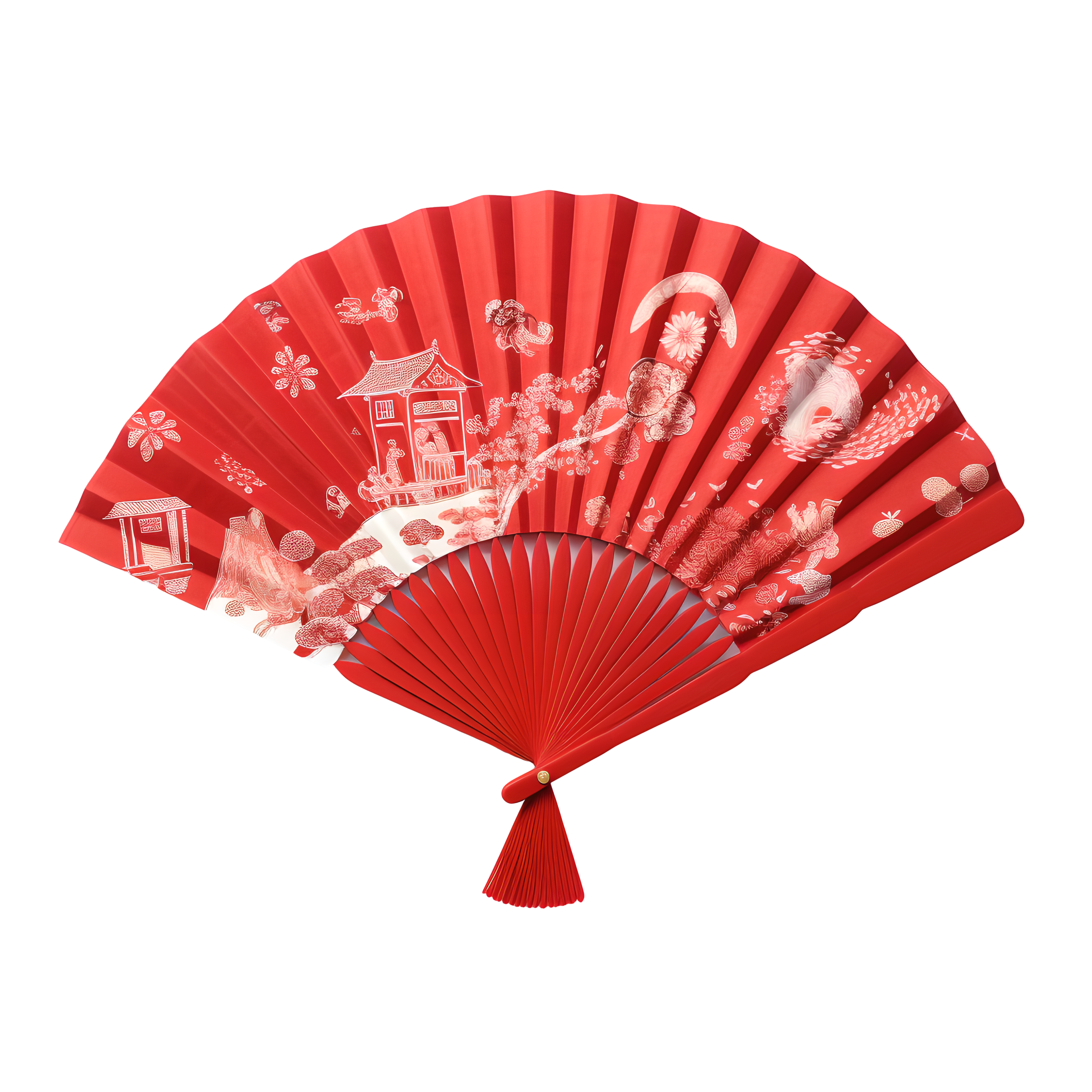 Chinese style pure red folding fan flat illustration design