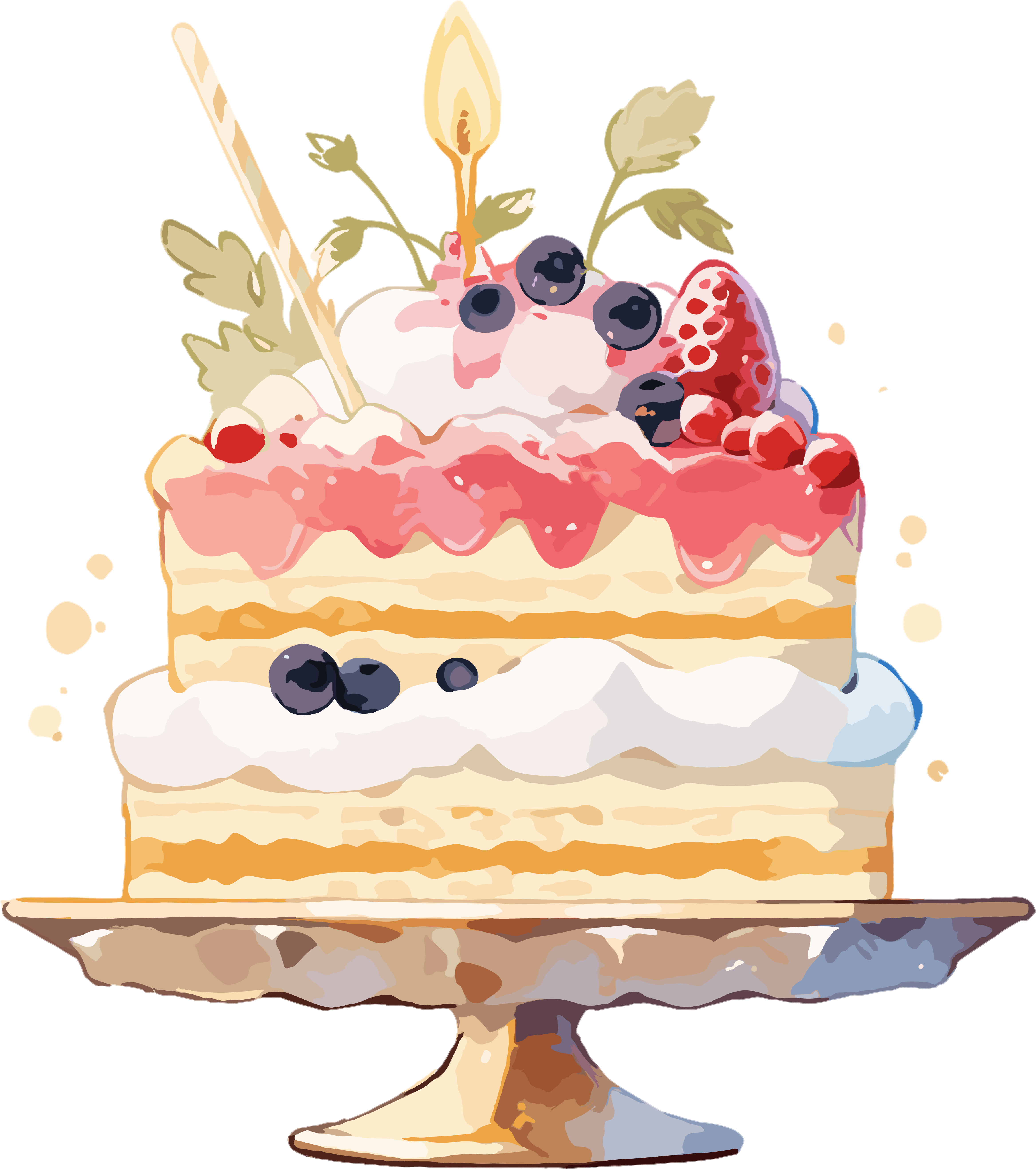 Flat illustration of a watercolor style cake