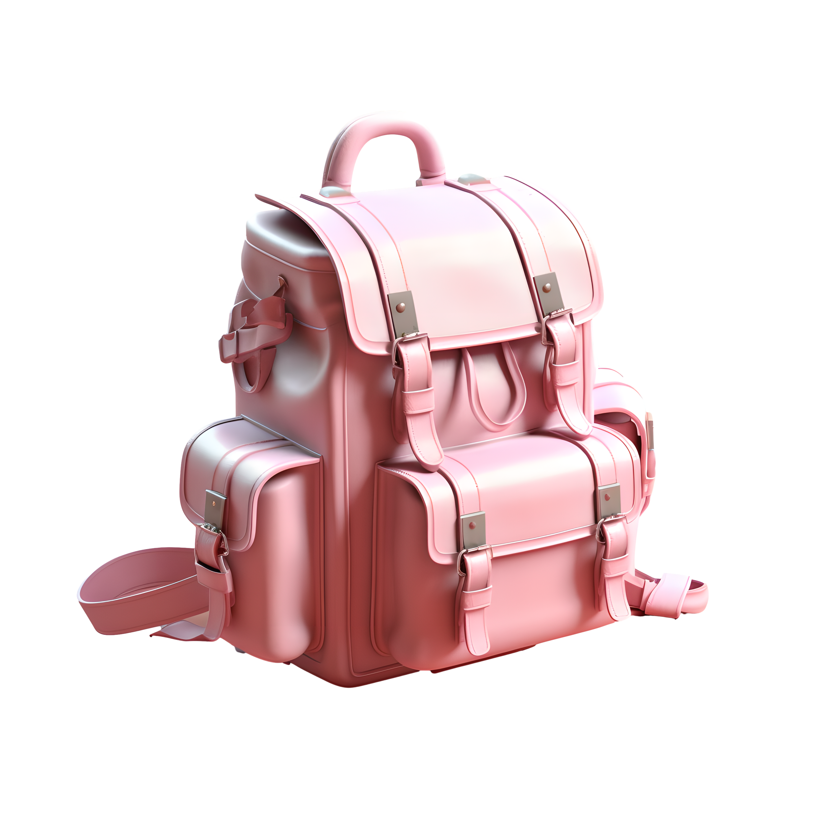 3D pink backpack transparent background illustration