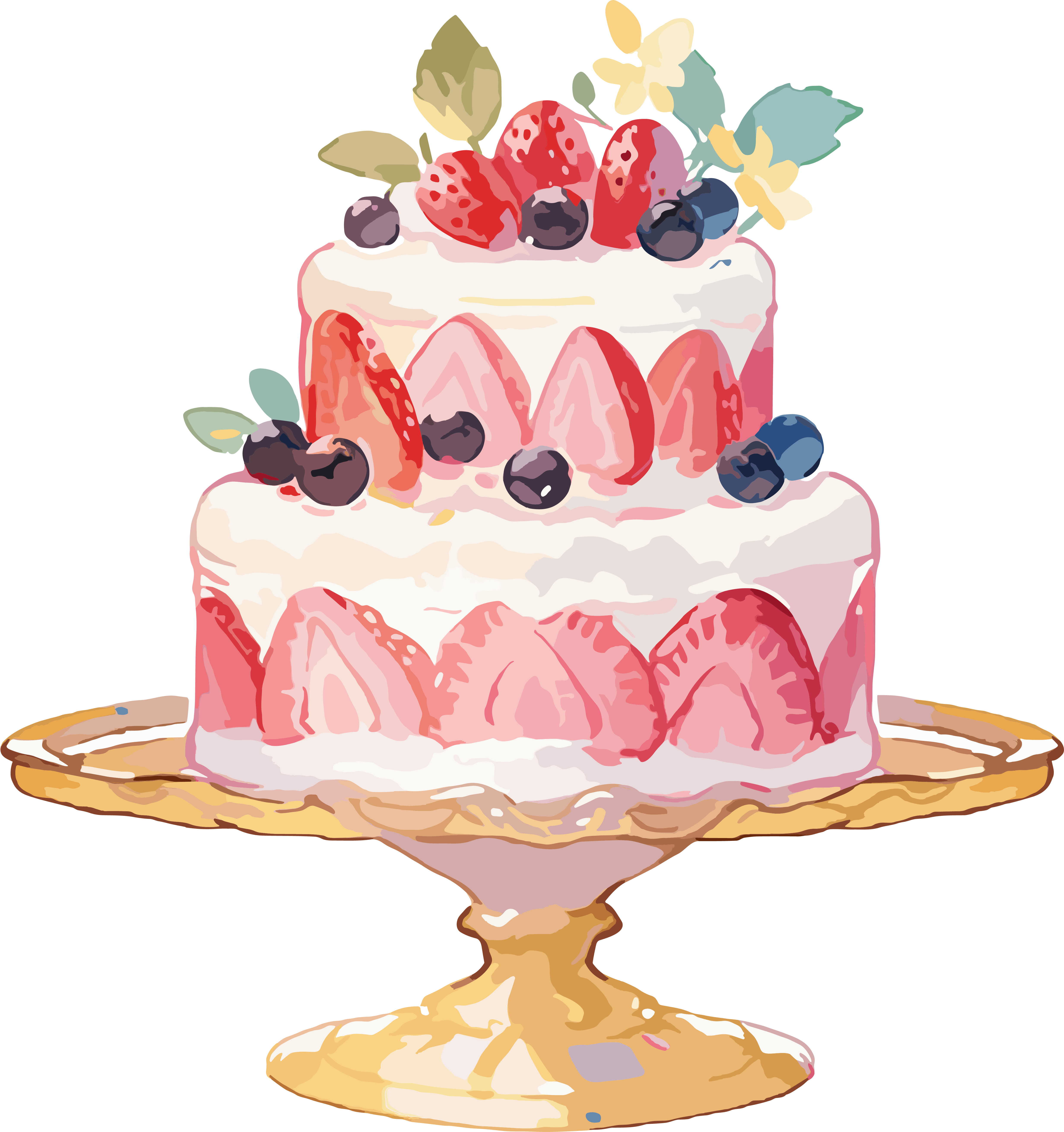 A simple watercolor illustration of a watercolor-style cake