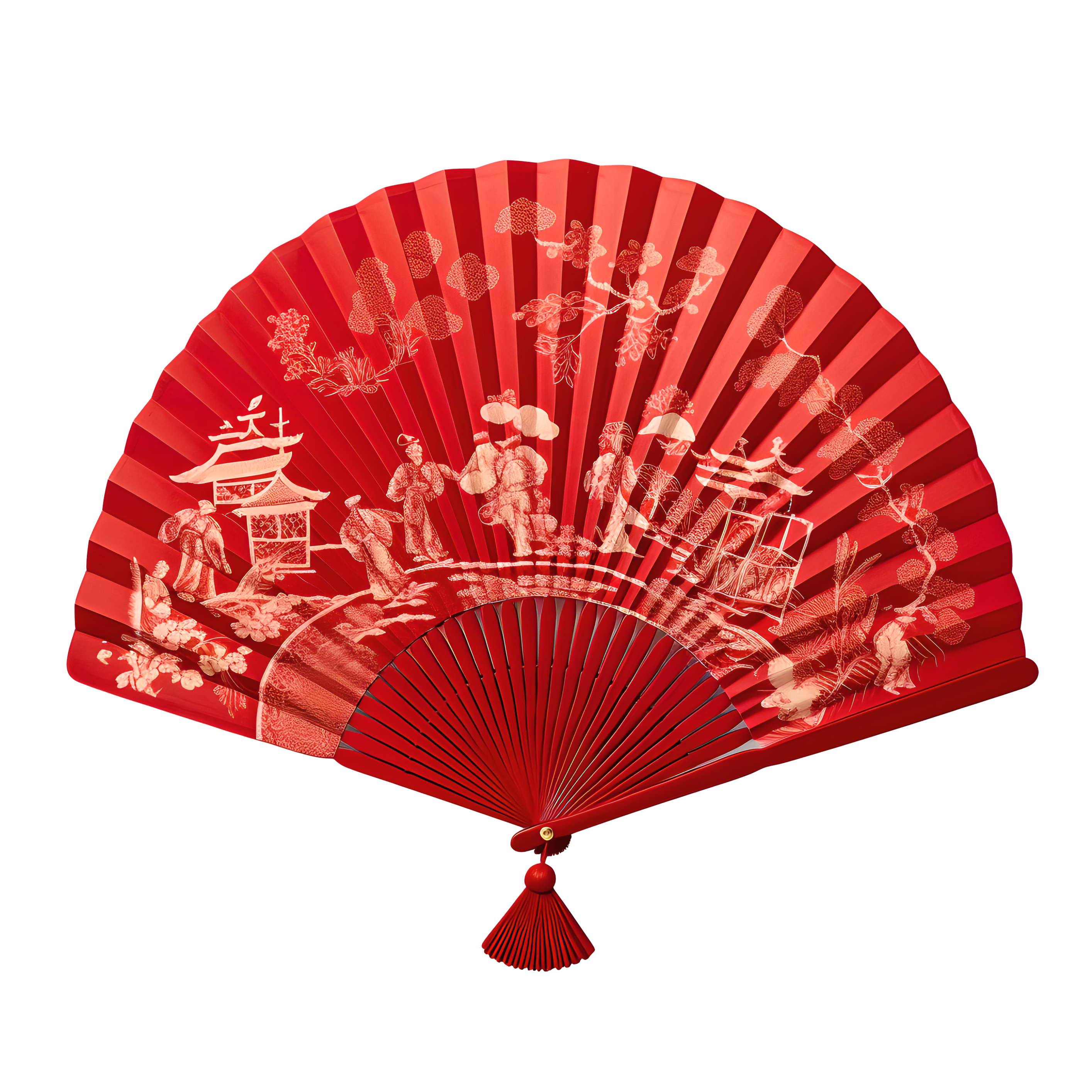 Pure red Chinese-style folding fan illustration