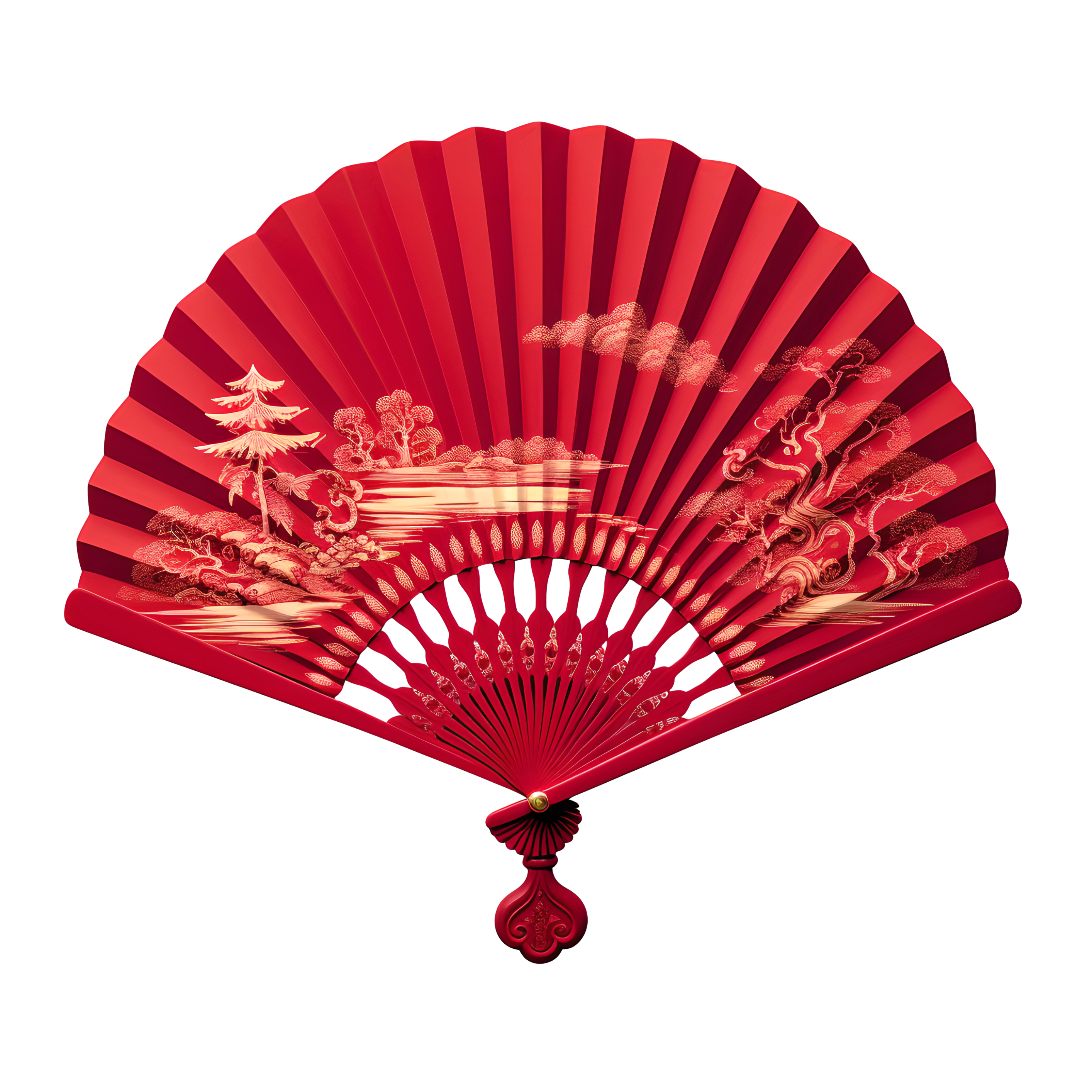 Transparent background pure red Chinese style folding fan material