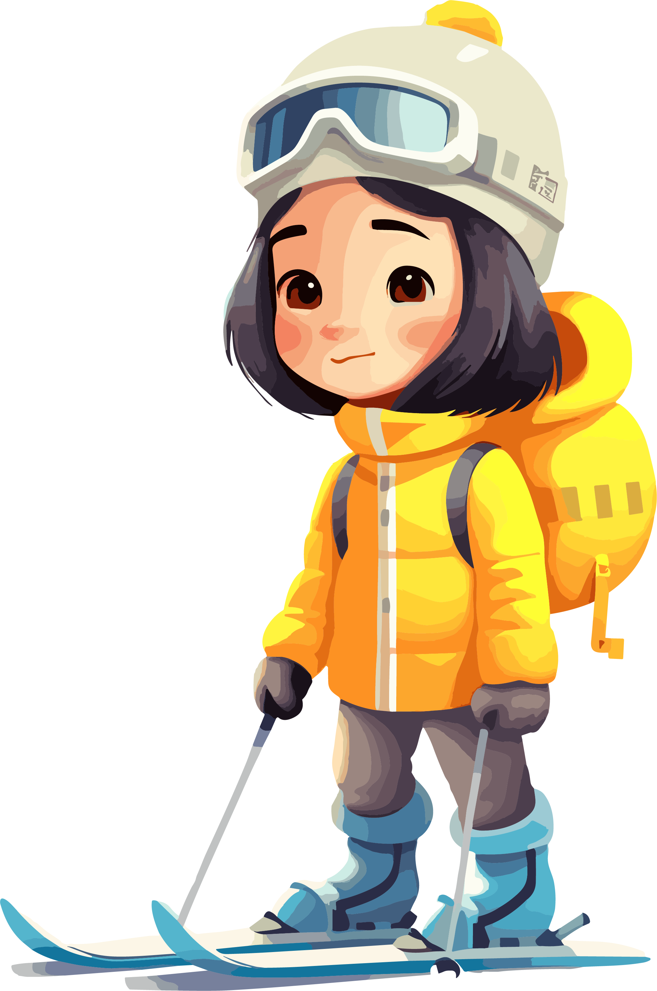 Cute skiing children's yellow ski suit material