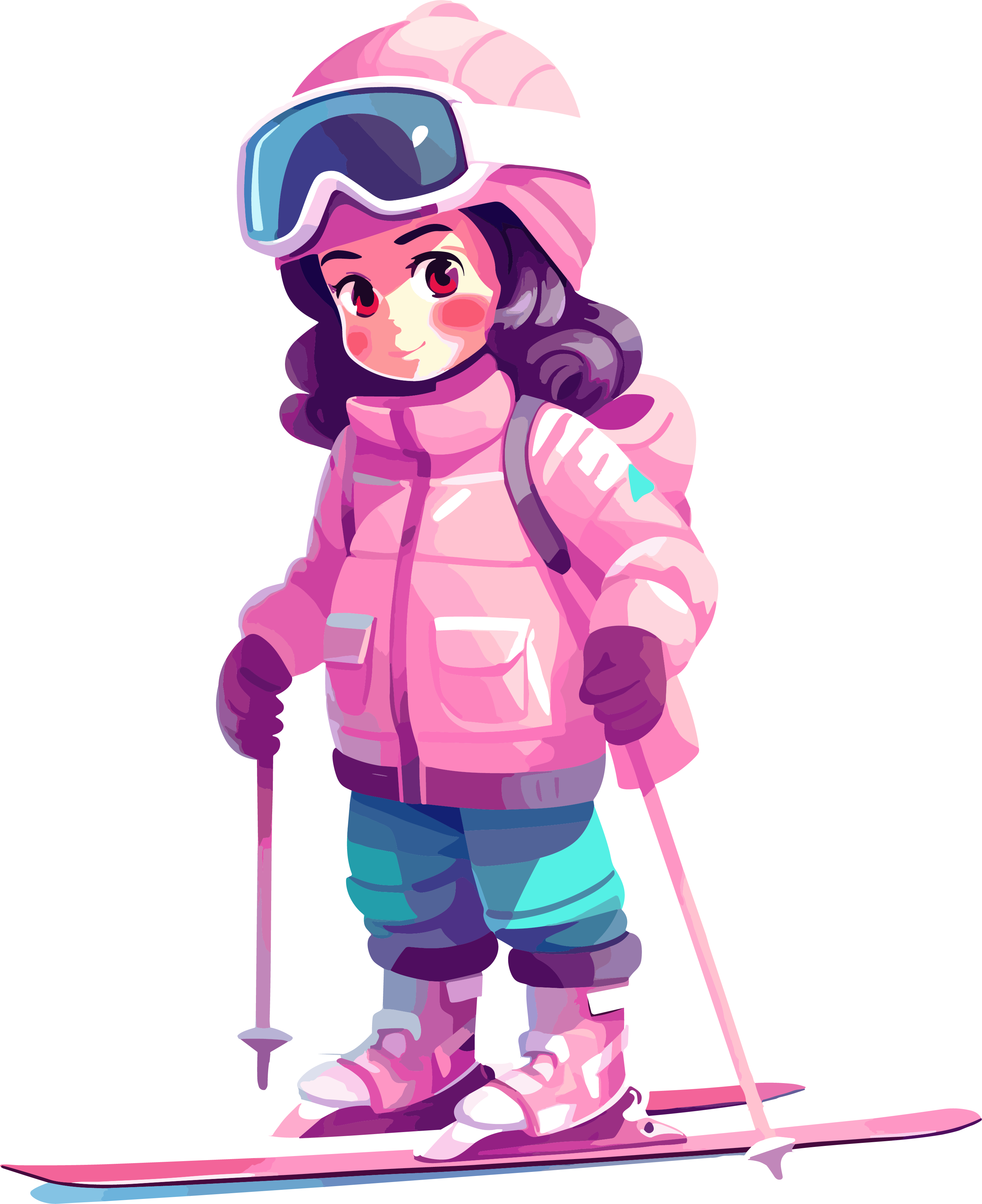 Pink Ski Suit PNG Material for Children