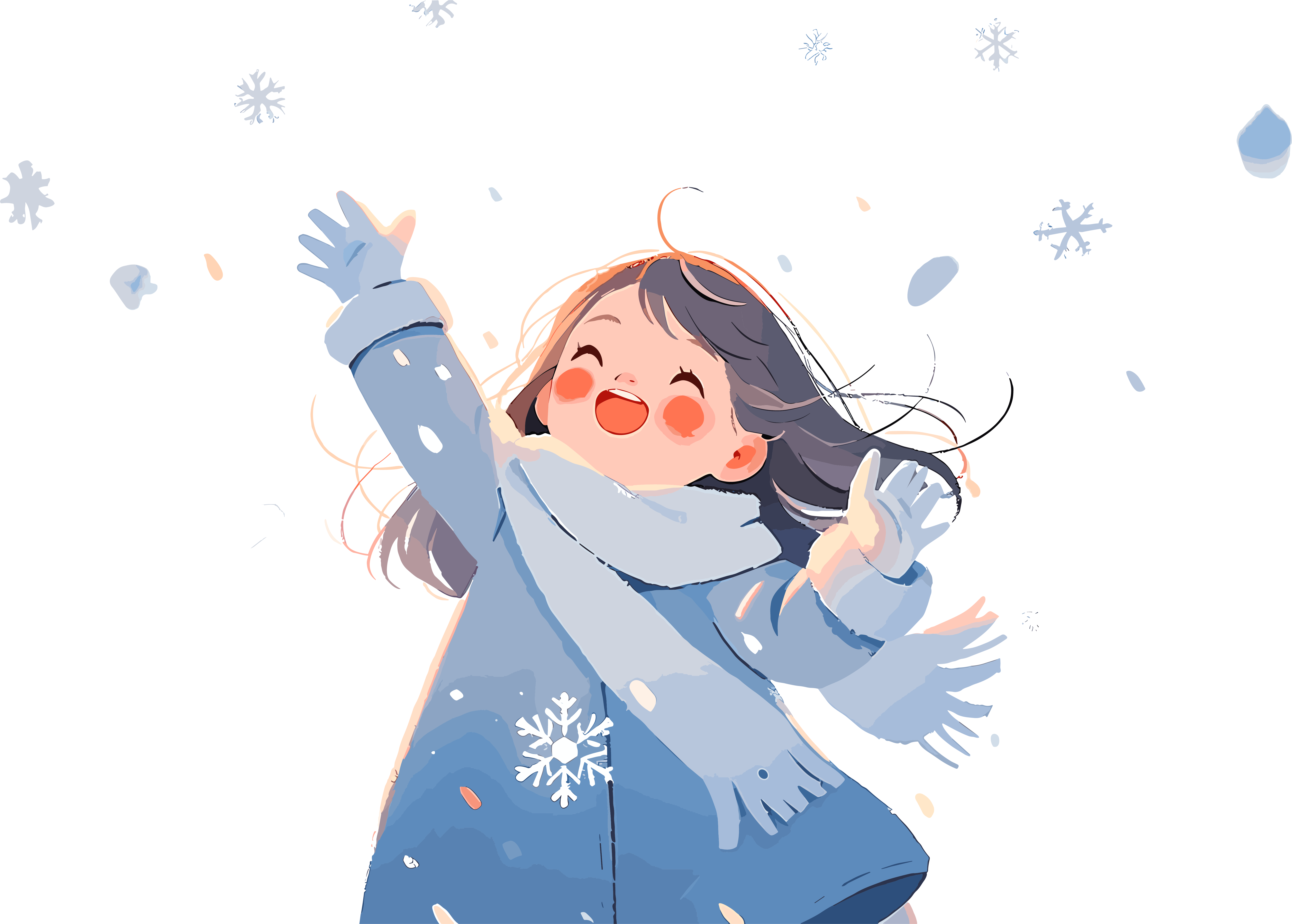 Creative design elements of a little girl in a snowy scene for commercial use