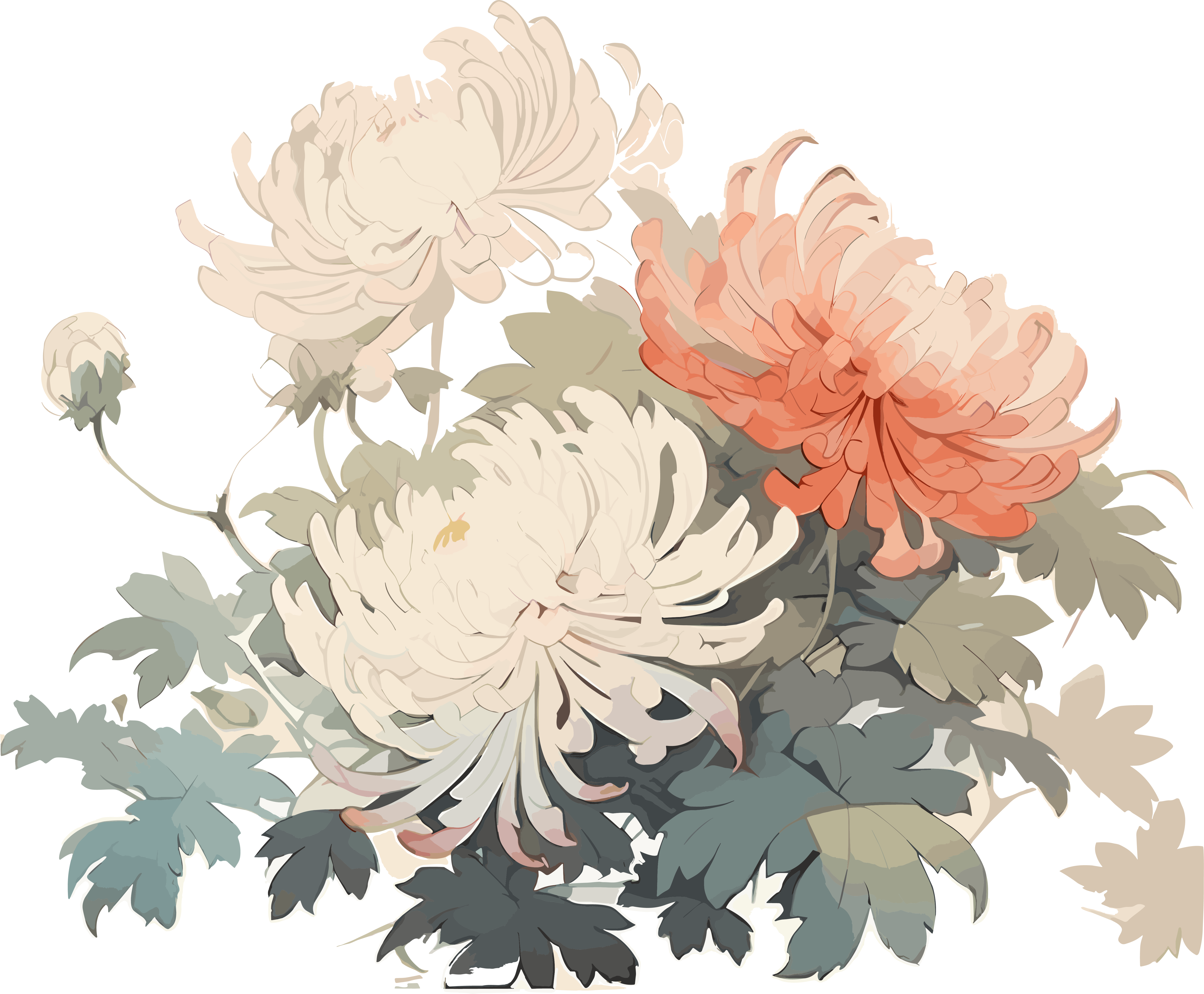 Traditional Gongbi painting can be used for commercial floral illustrations