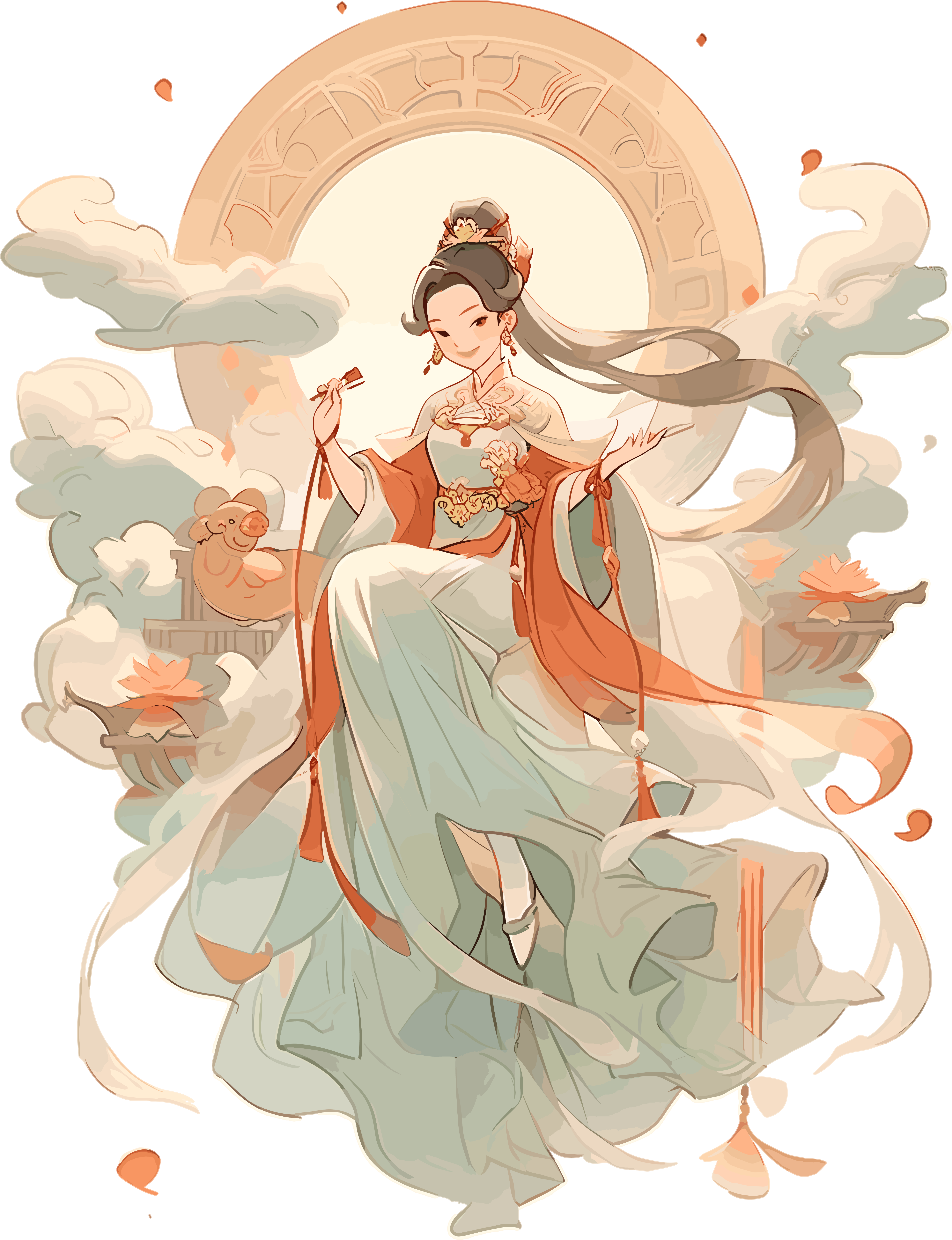 Illustration material of the Dunhuang goddess flying in a graceful posture