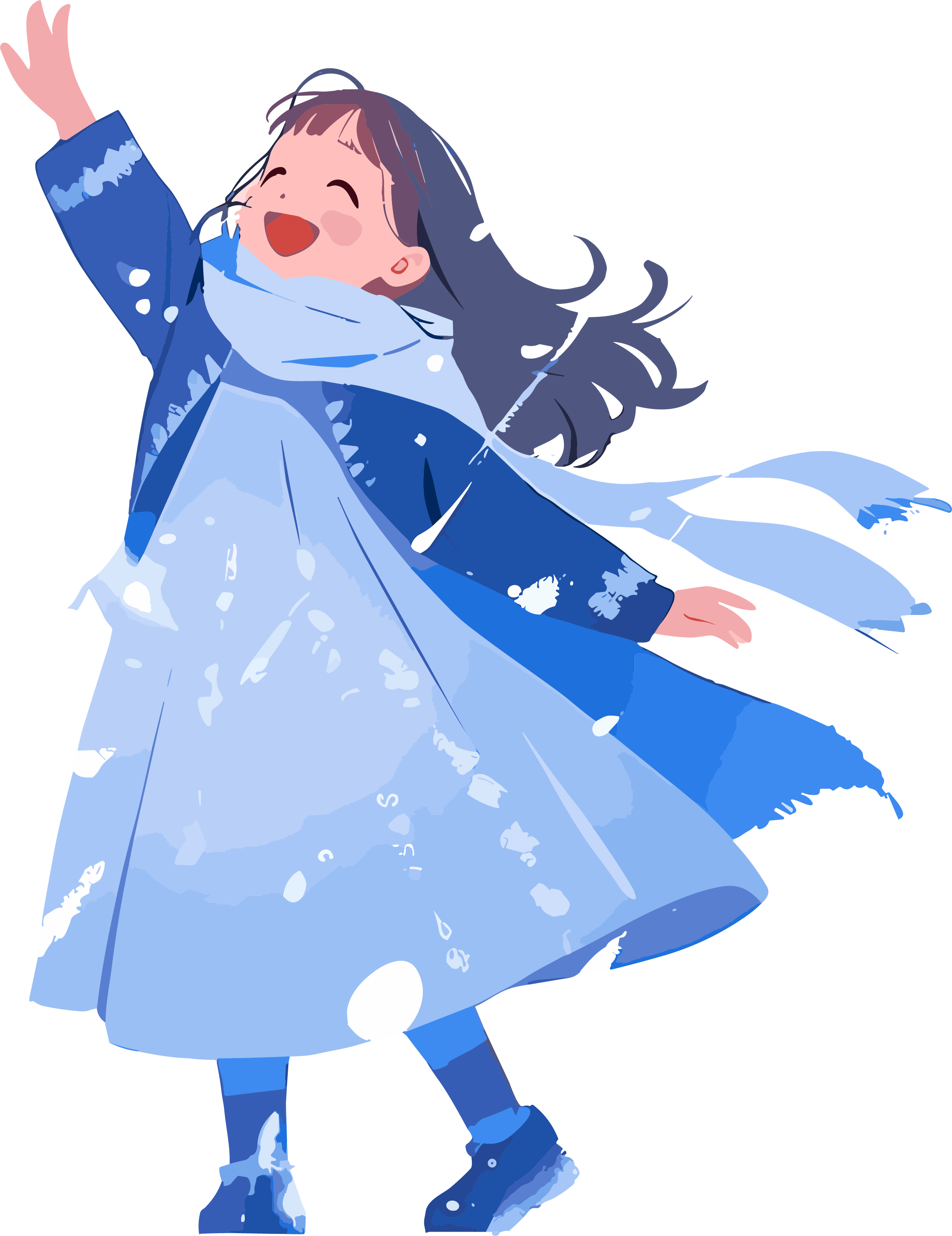 Snowy scene little girl happy dance material