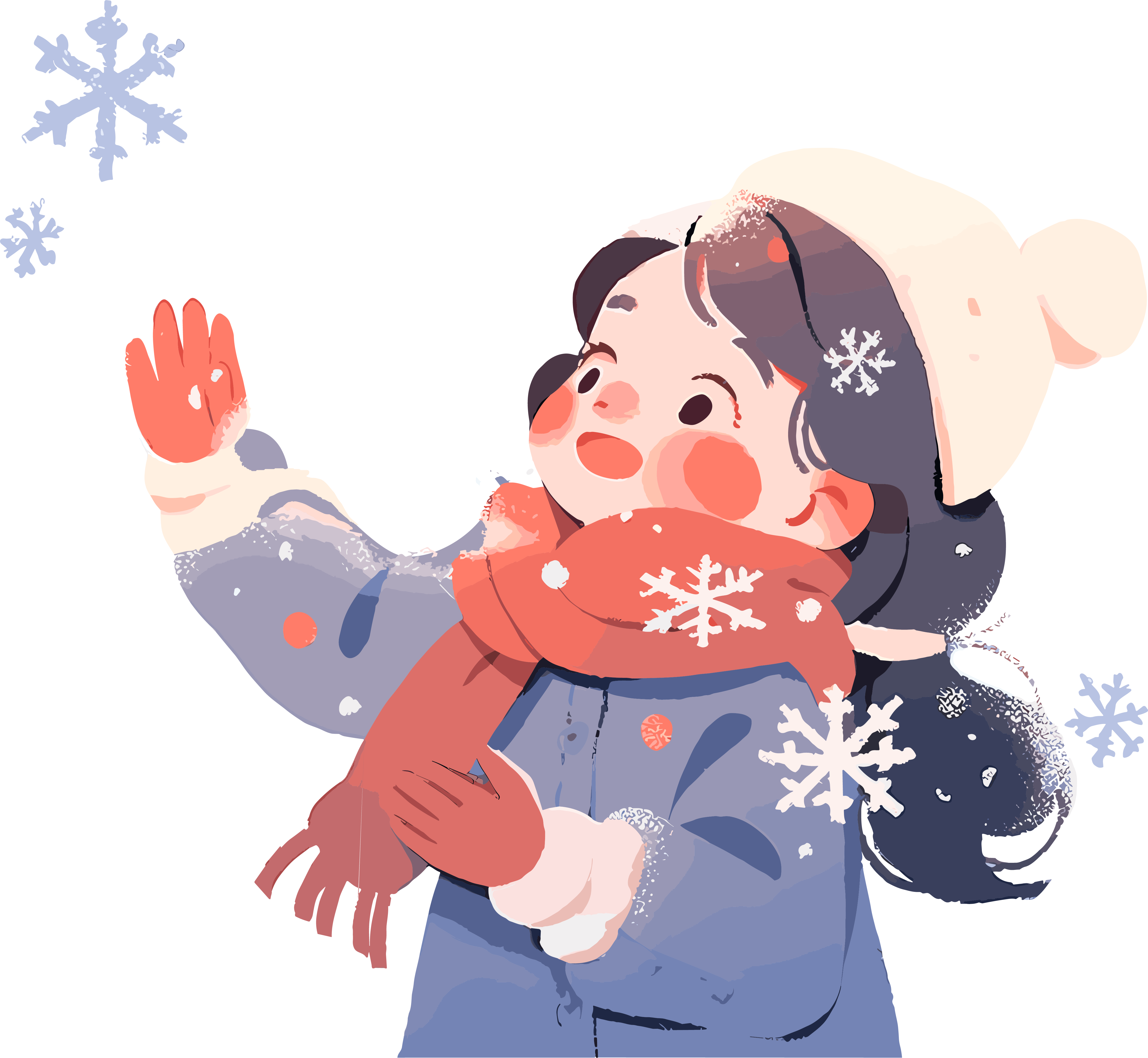 Snowy Scene Little Girl Commercial Use Flat Illustration