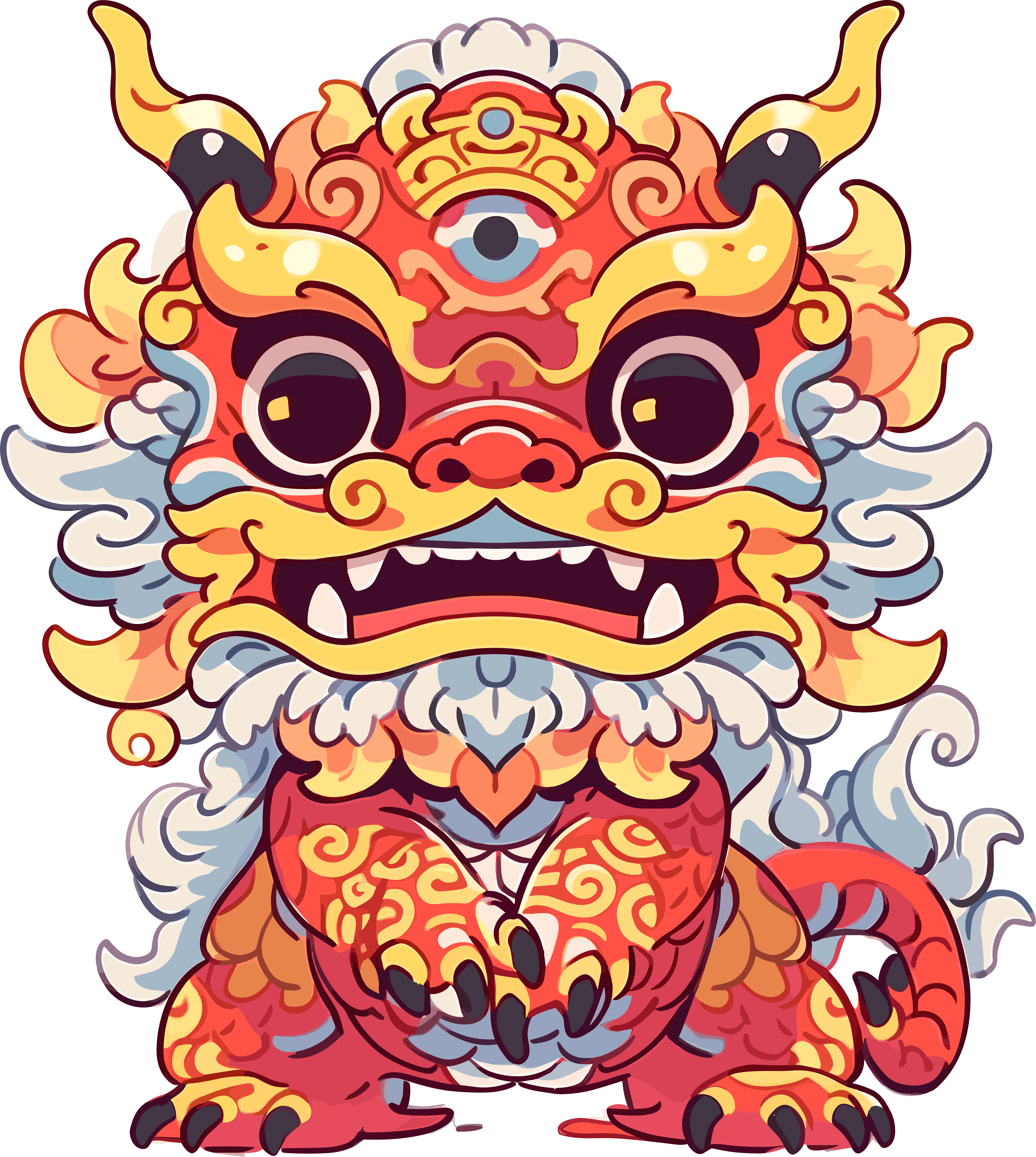 Chinese dragon full-width cute doodle art