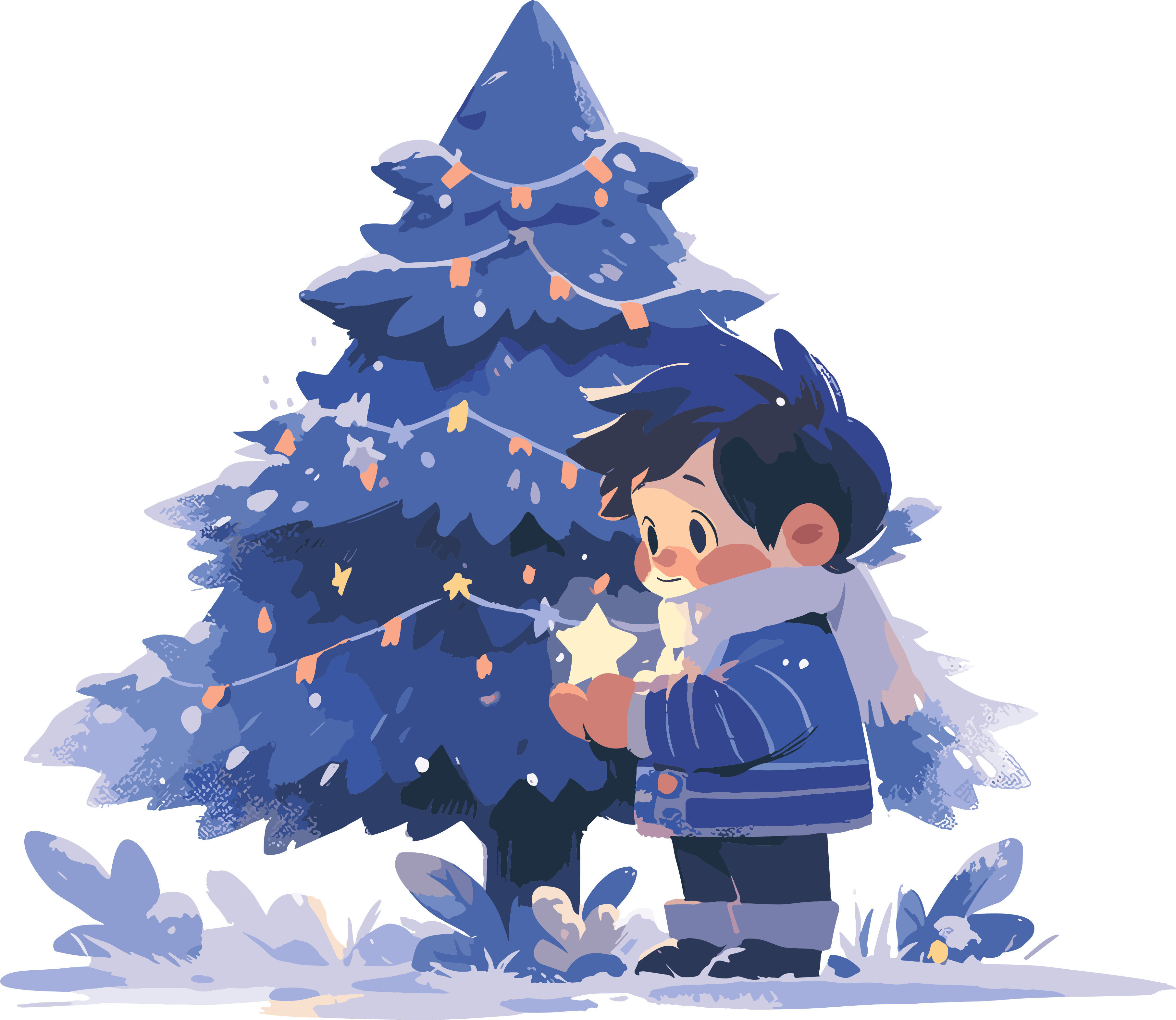 Cartoon Christmas Tree Cute Little Boy Commercial Material