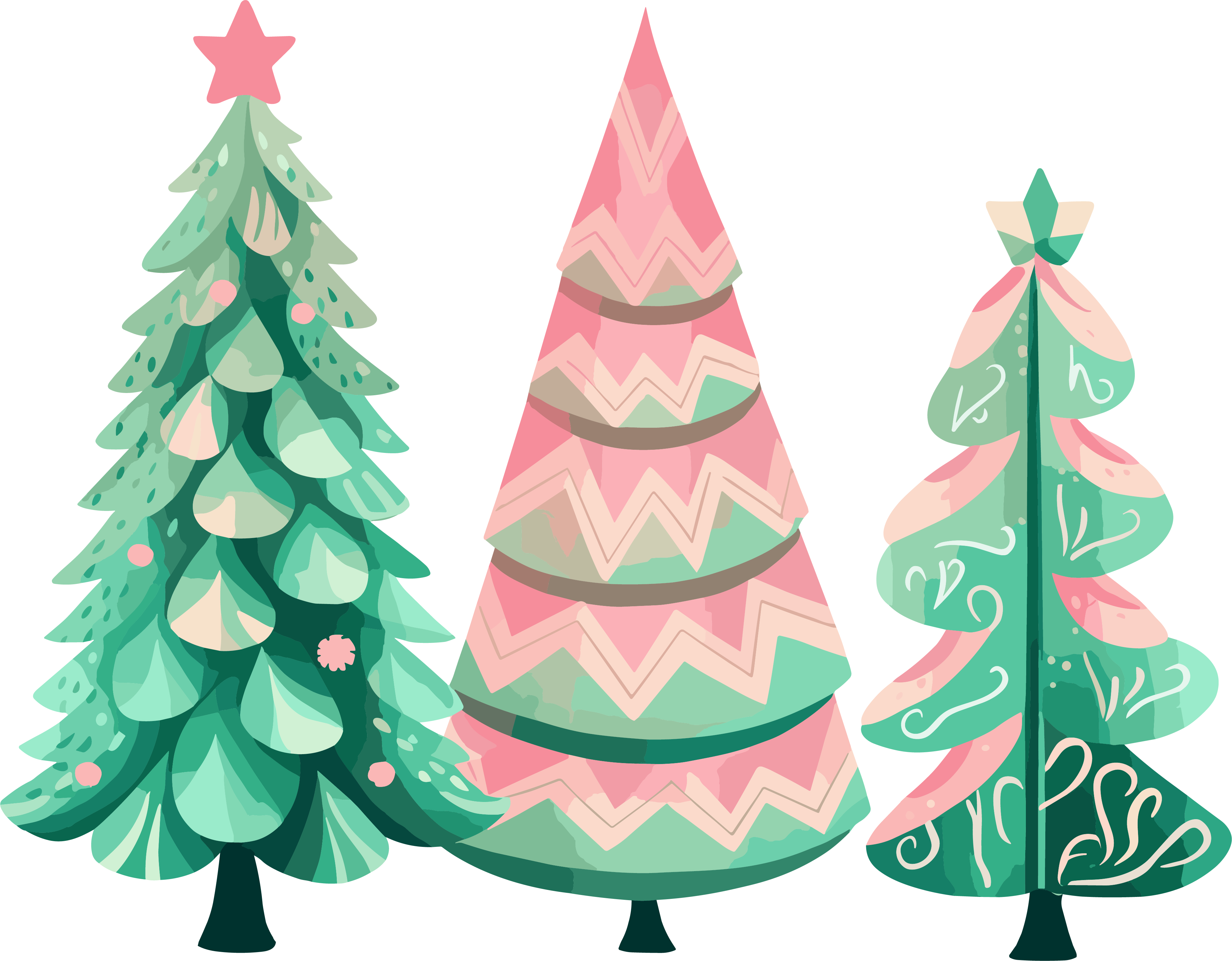 Pink Green Retro Christmas Tree Pattern PNG Design