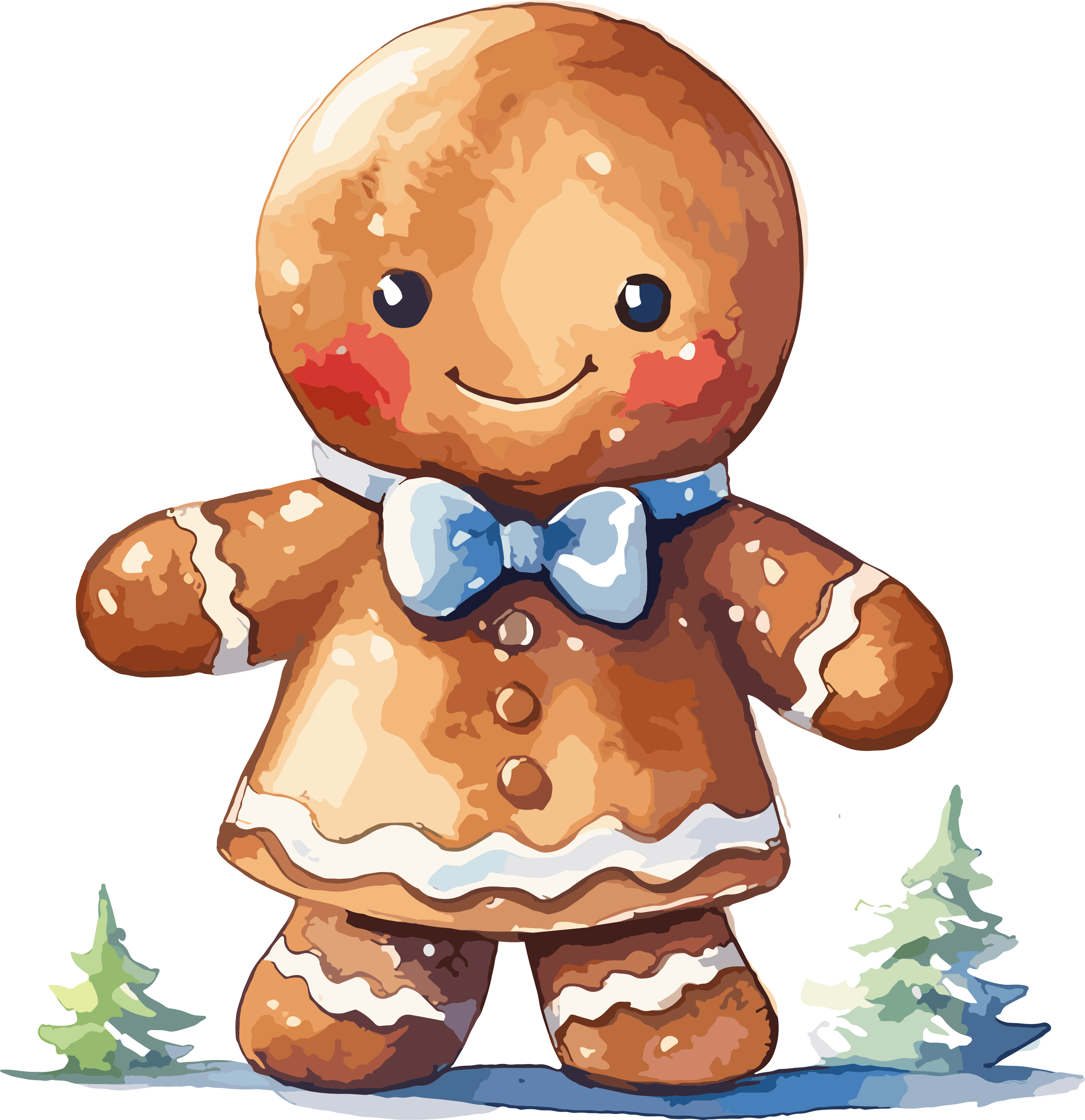 Christmas illustration features a holly gingerbread man illustration