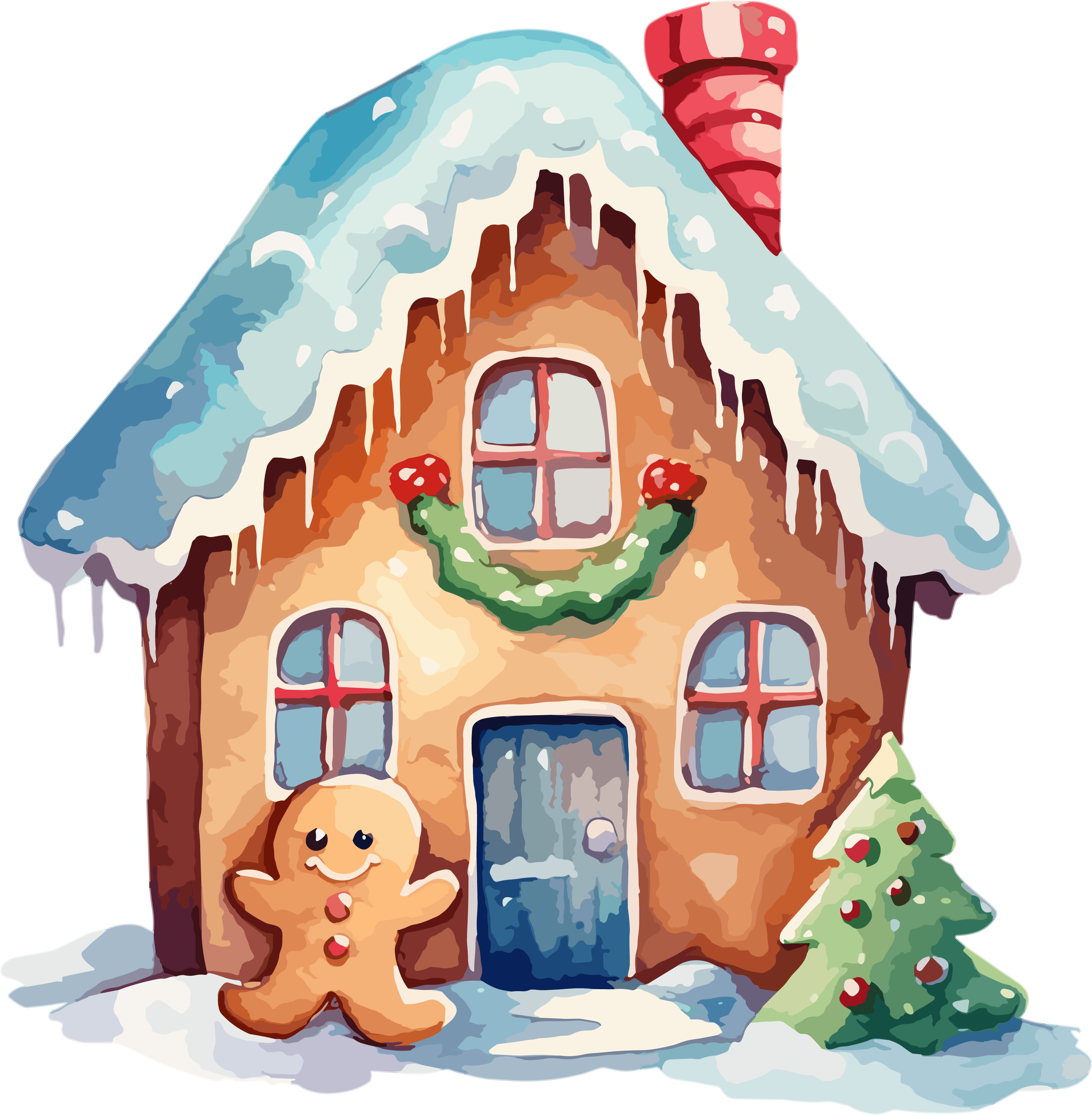 Christmas illustration of peppermint cookies and holly elements