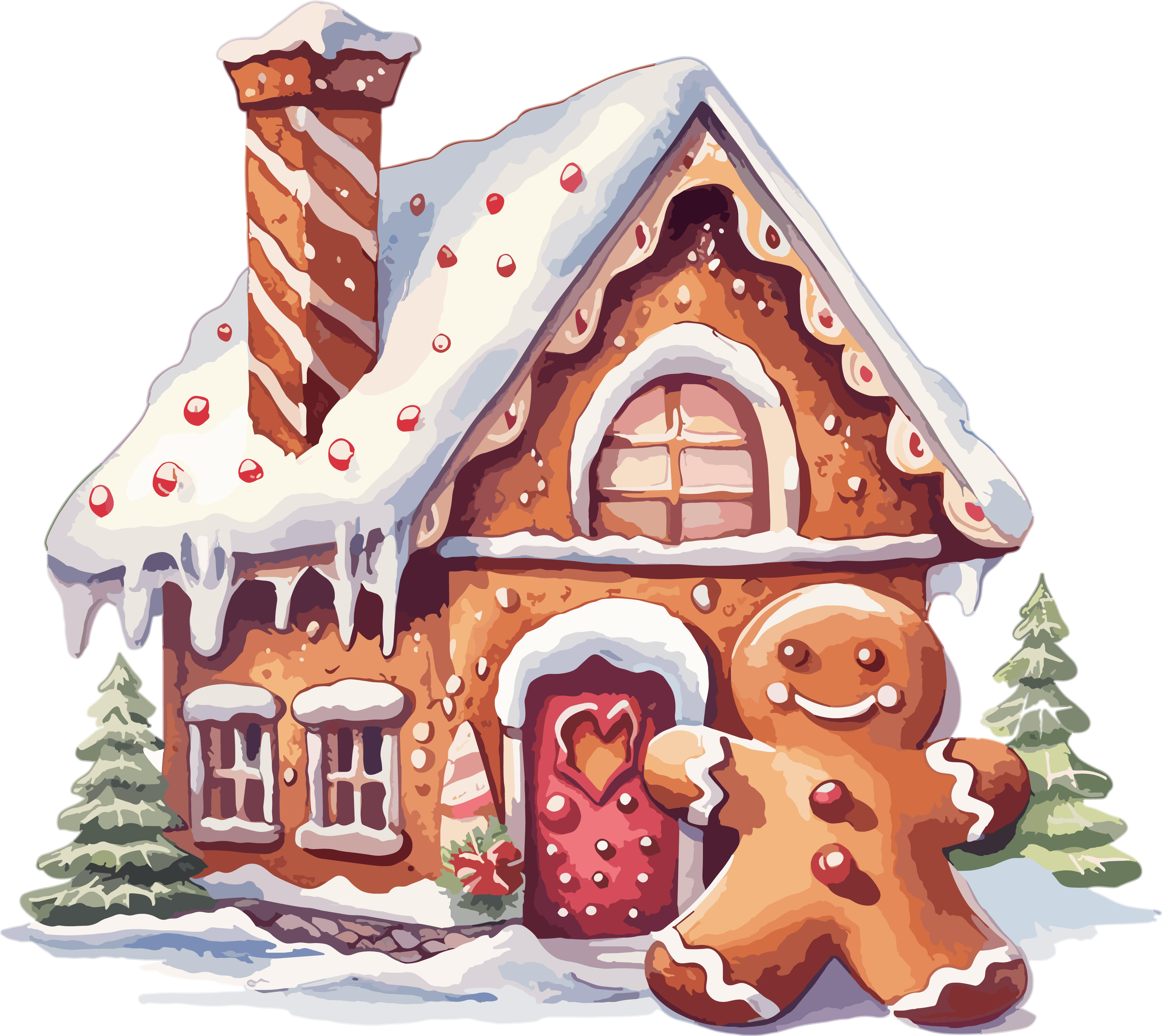 Christmas illustration of frosted gingerbread with holly