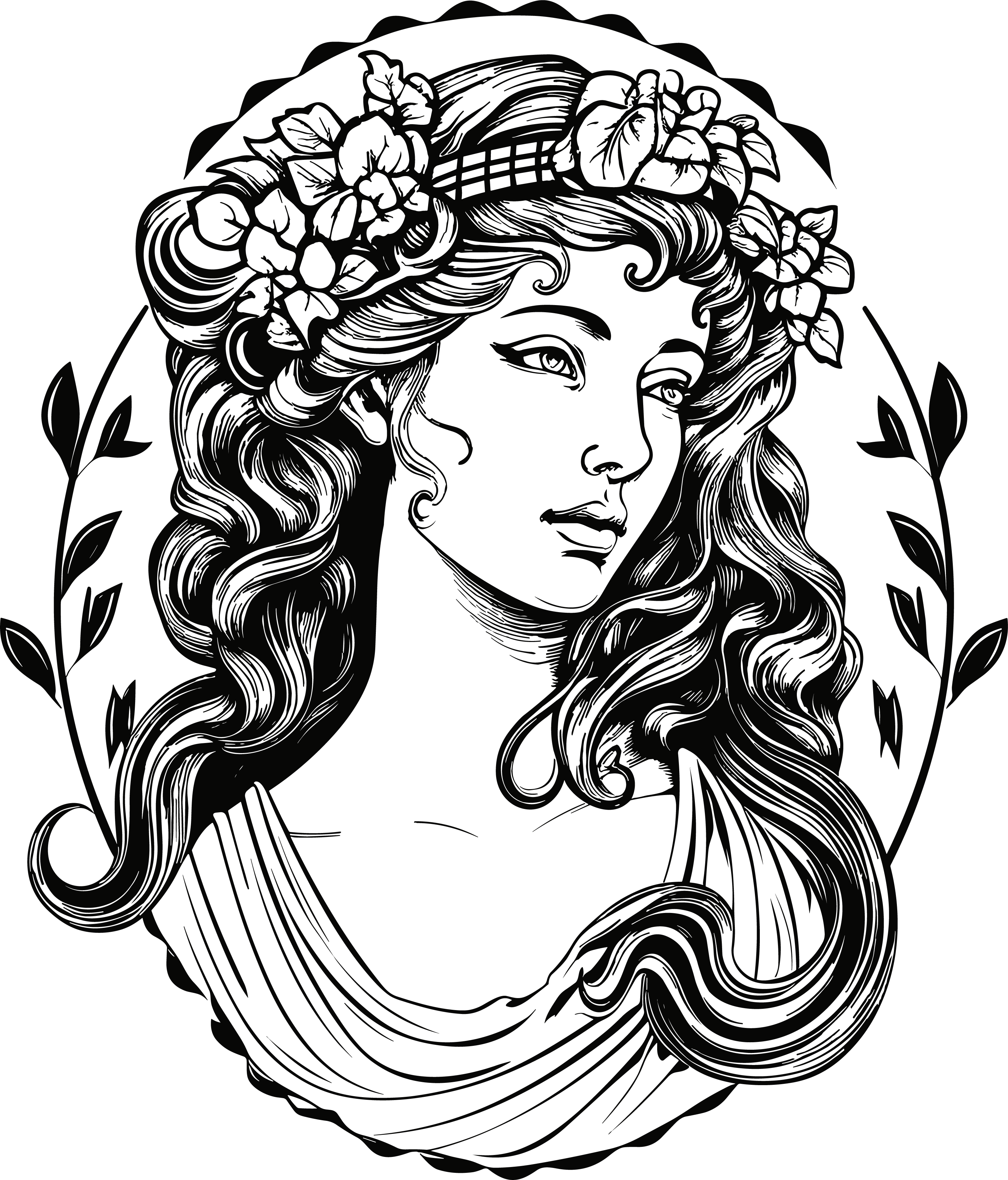 Black and white vector illustration of ancient Greek figures