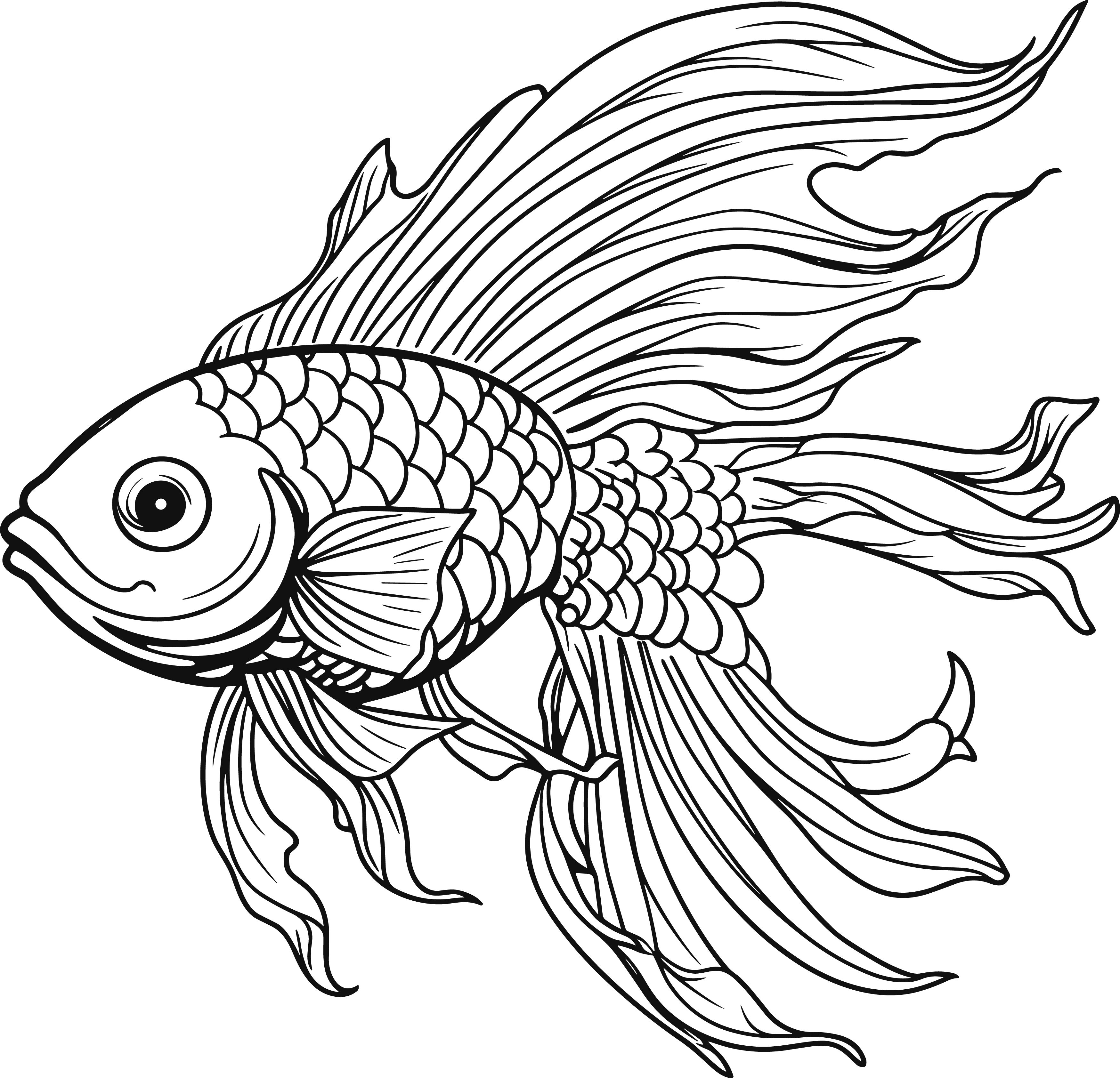Commercially usable black and white minimalist winged fish illustration