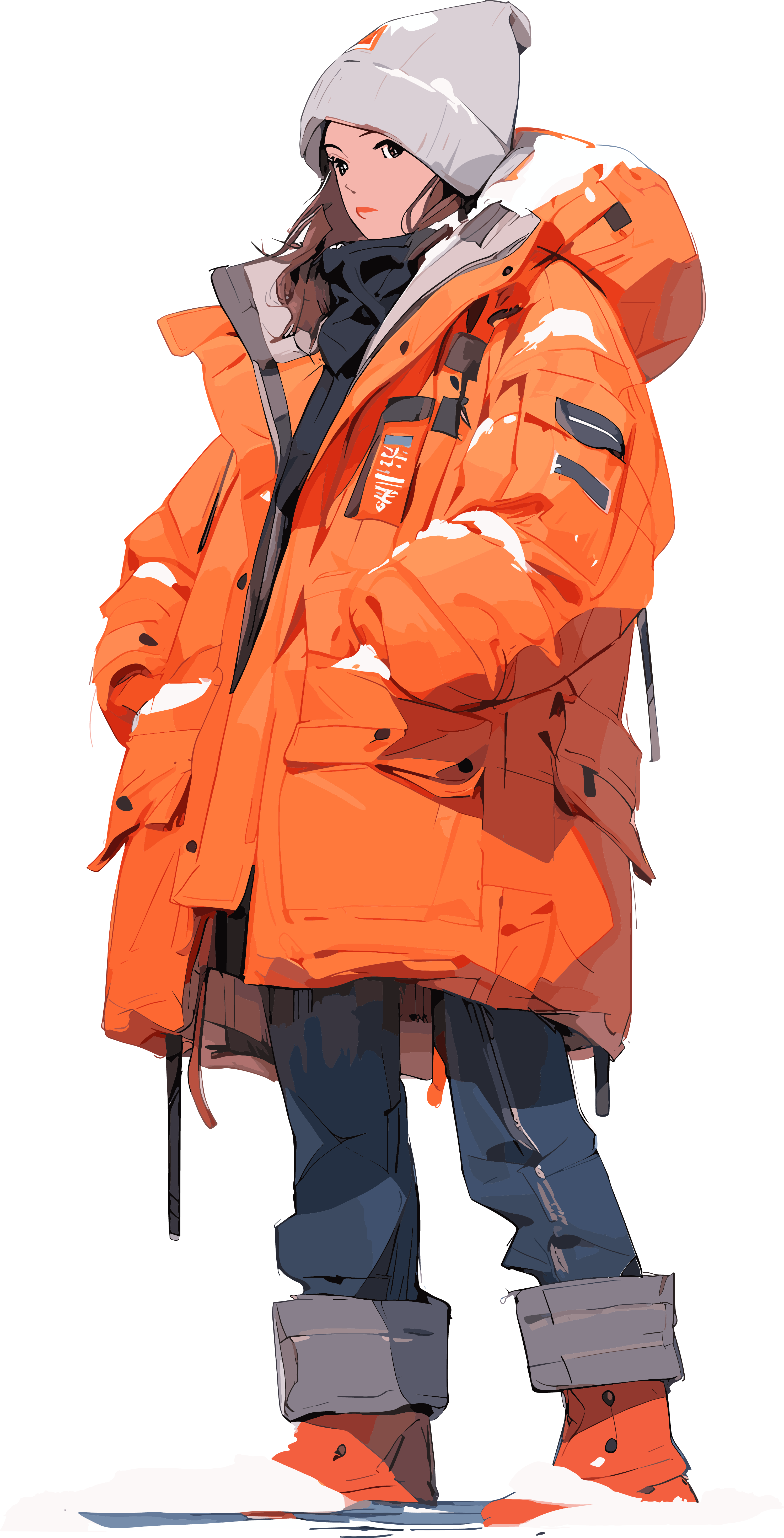 Illustration design material of a fashionable woman wearing a blue down jacket