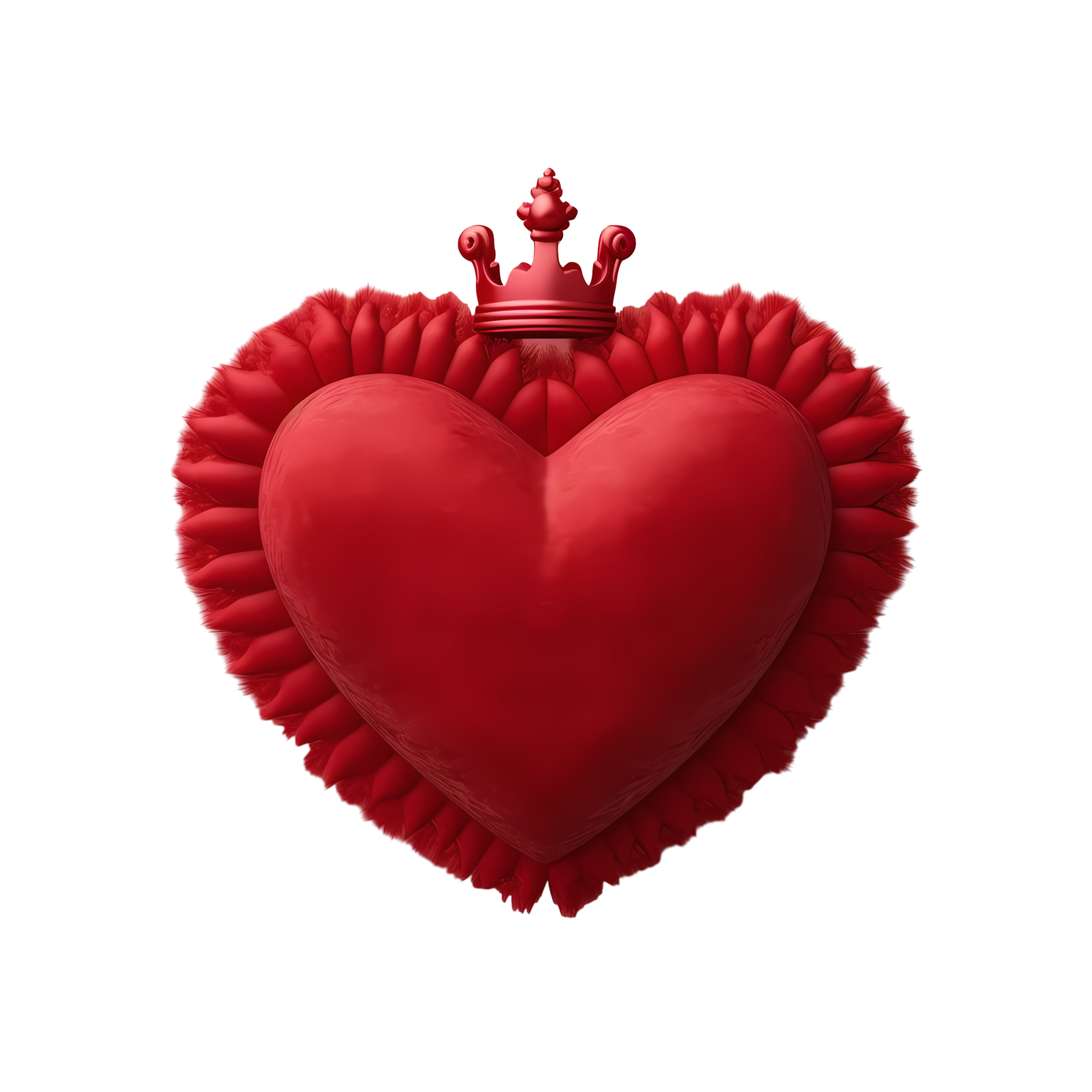 Red velvet three-dimensional heart-shaped illustration with a crown
