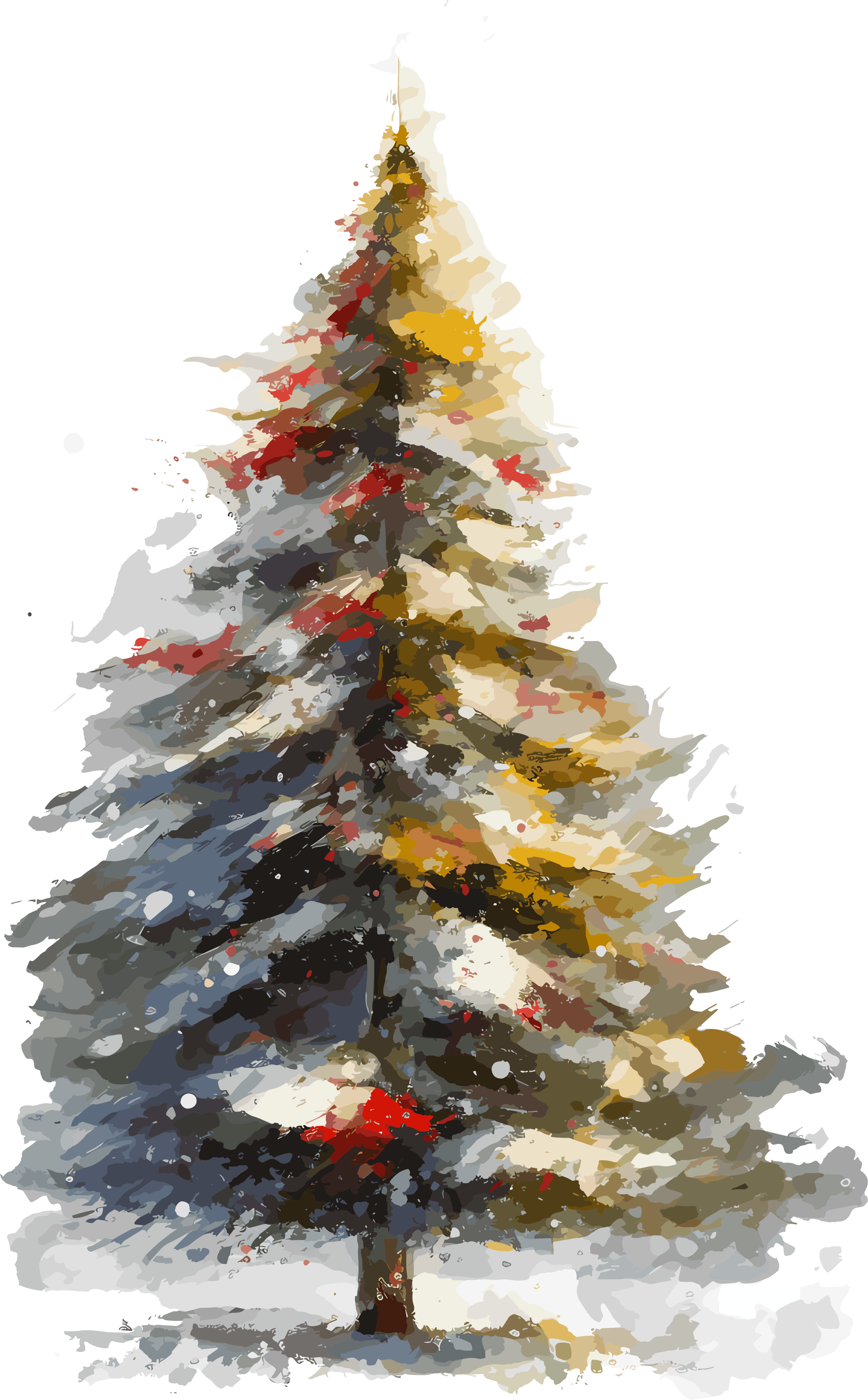 White background oil painting illustration Christmas tree