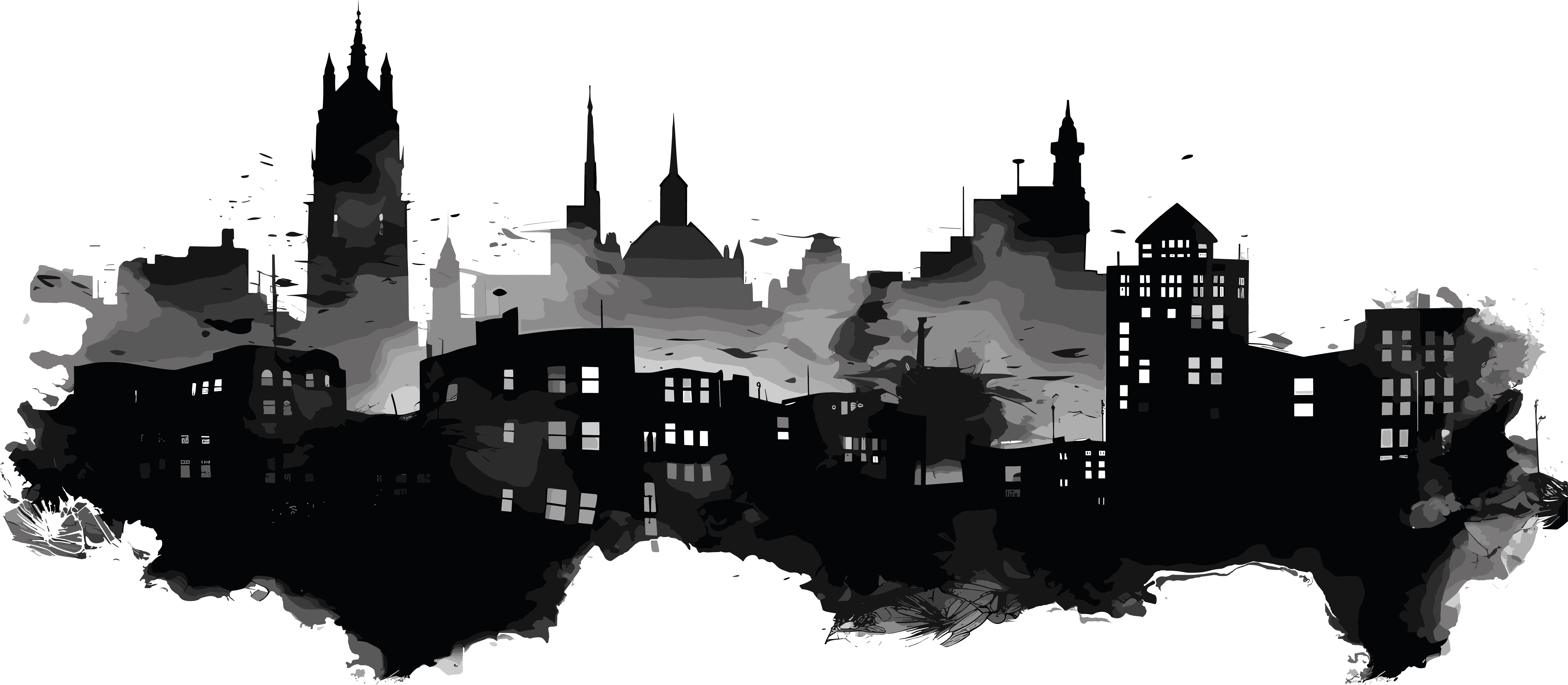 Orange city skyline white background high-definition PNG graphic creative design