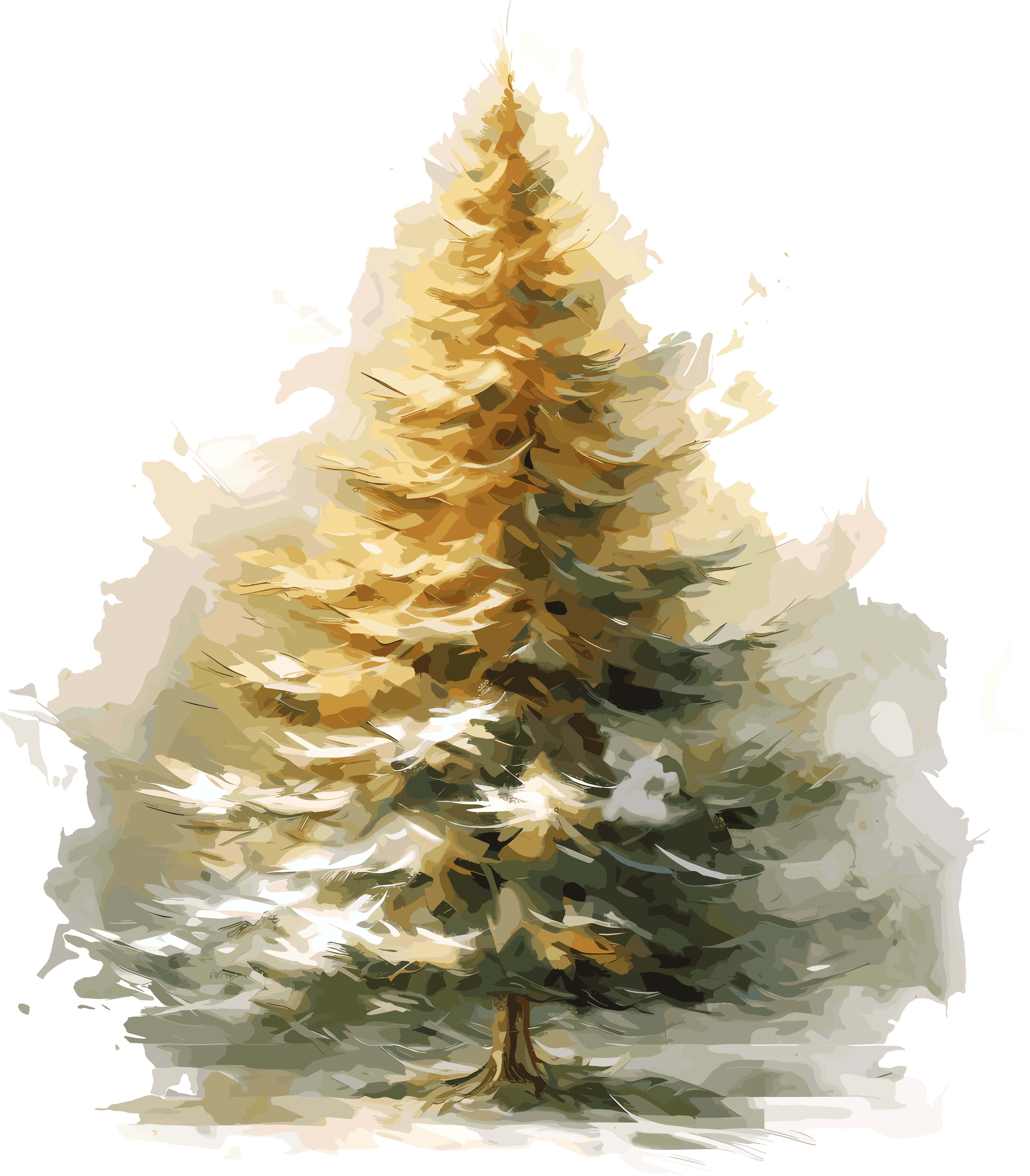 Oil painting illustration of a Christmas tree on a white background