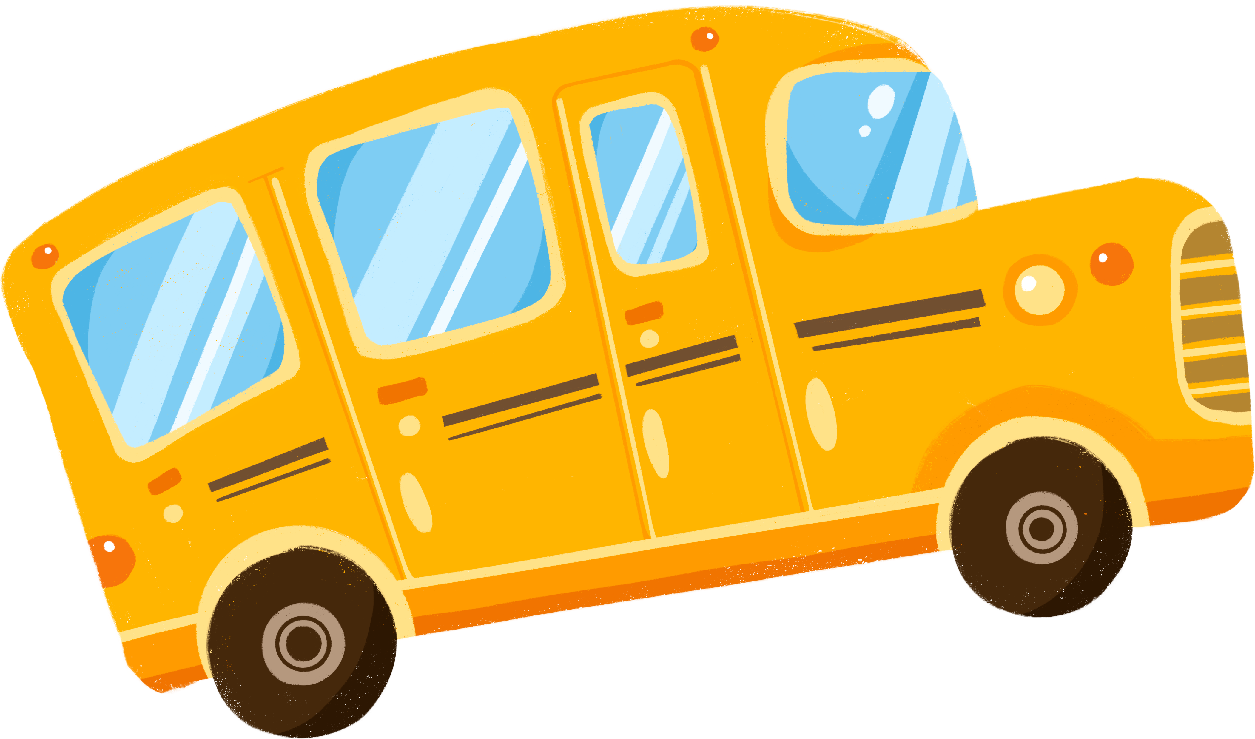 Cartoon school bus hand-drawn whimsical illustration
