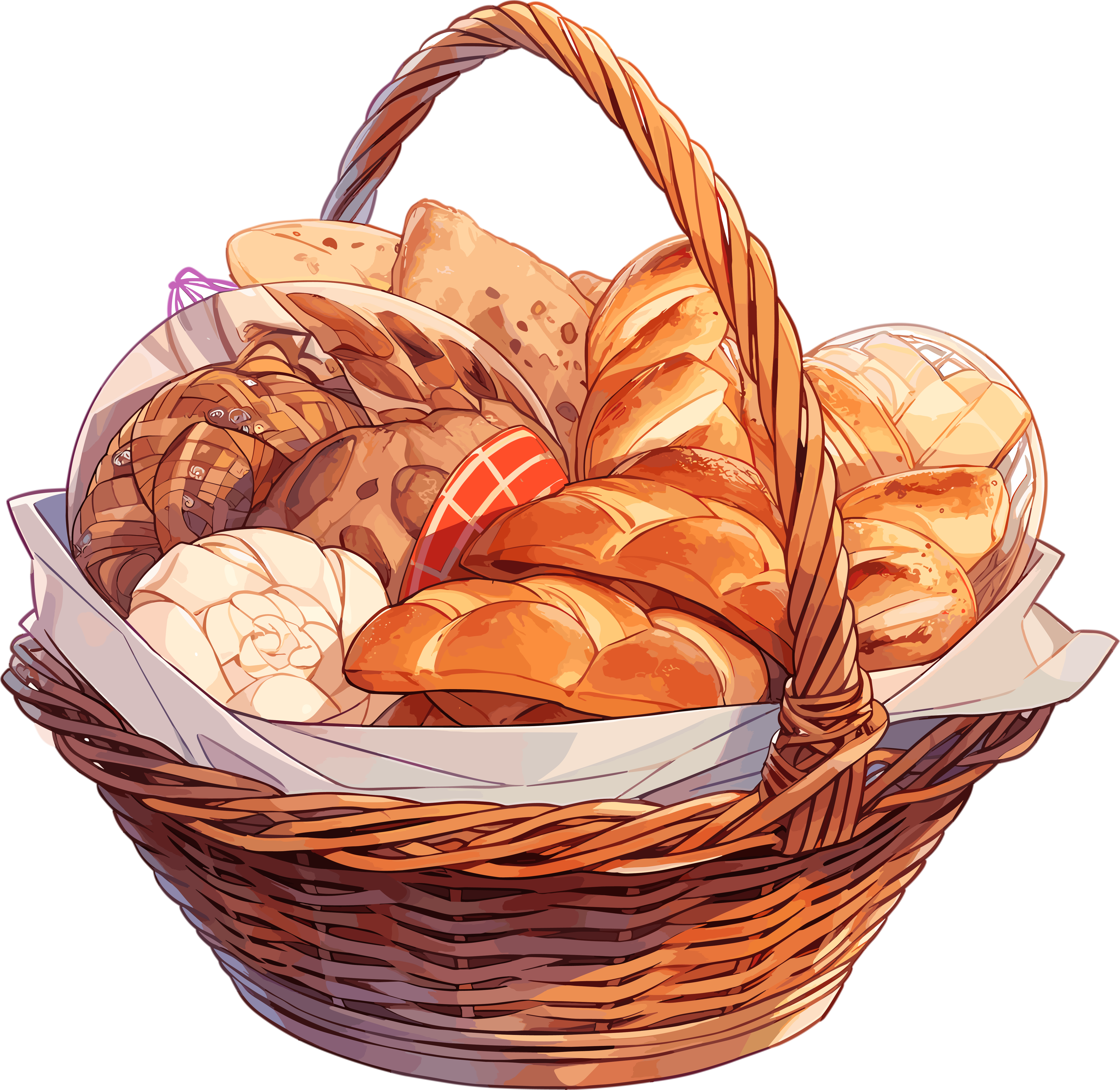 Illustration design material of bread in a basket