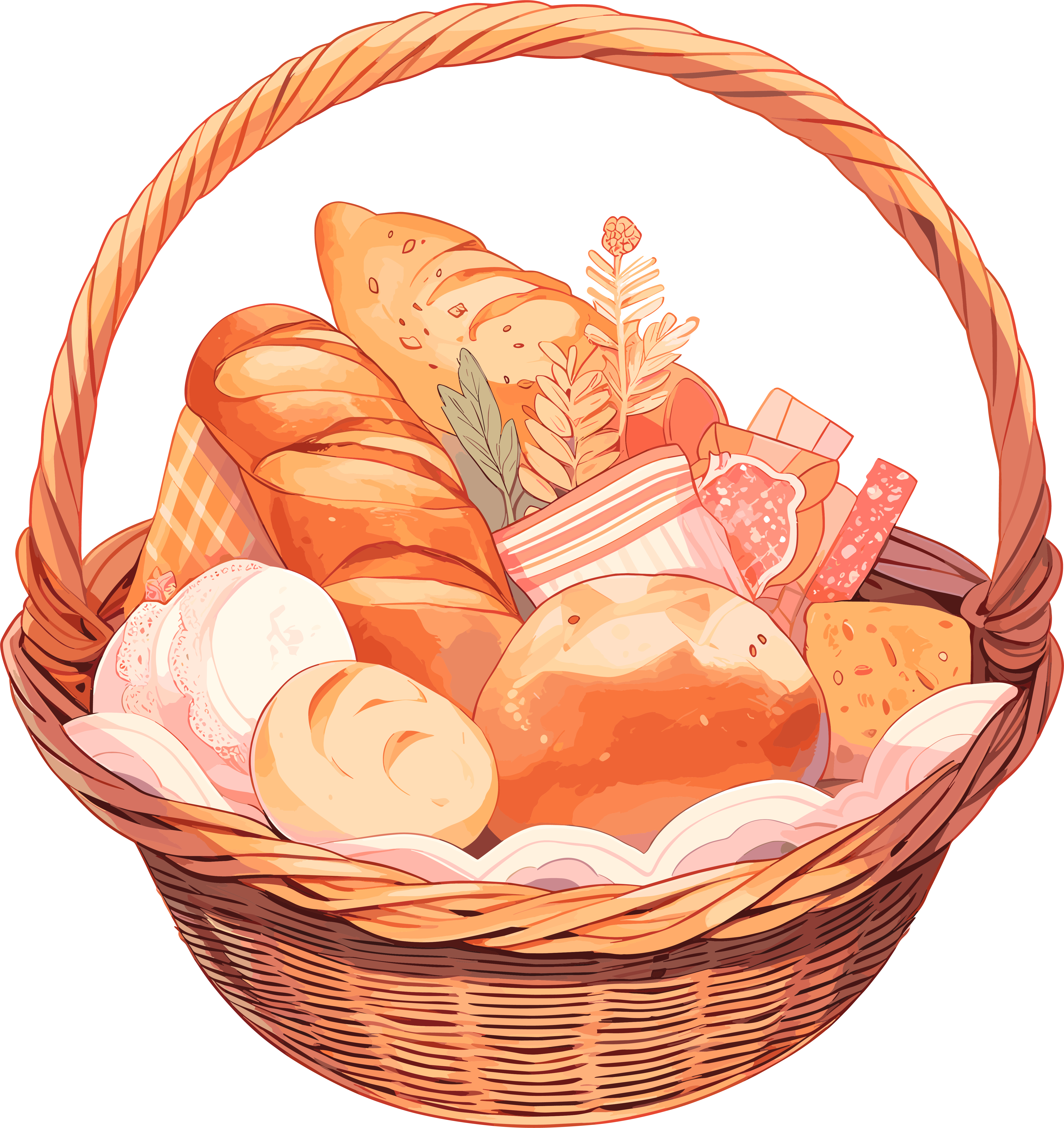 Creative design elements of bread in a basket