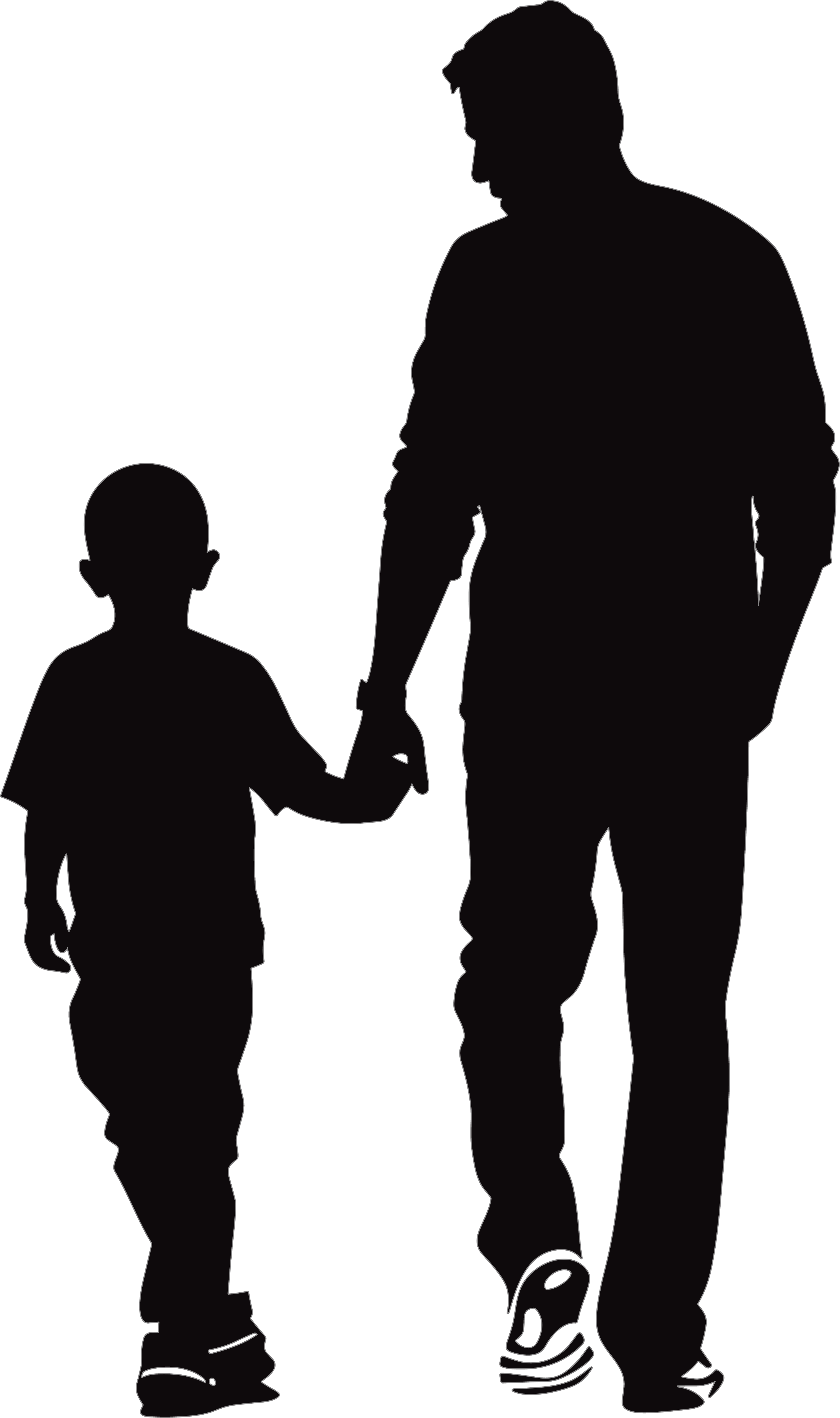 Father and son hand in hand black silhouette illustration