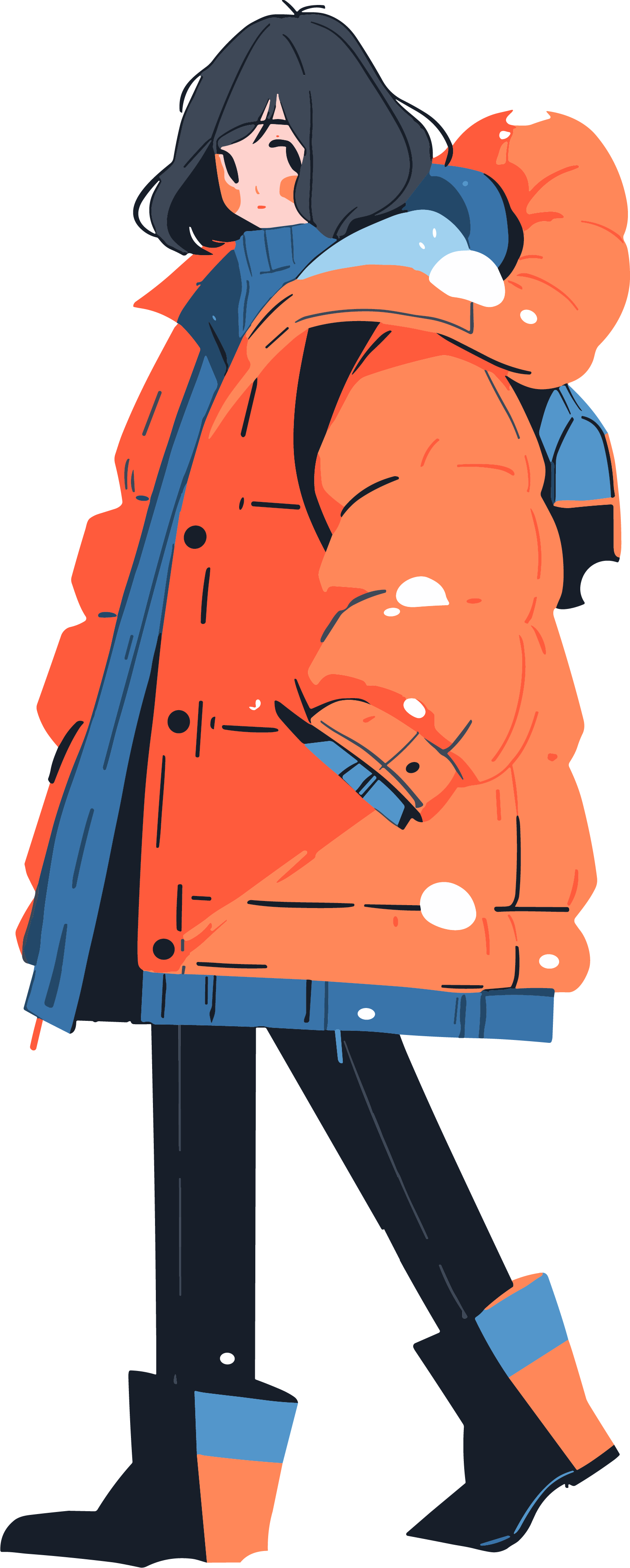Winter down jacket girl PNG graphic material