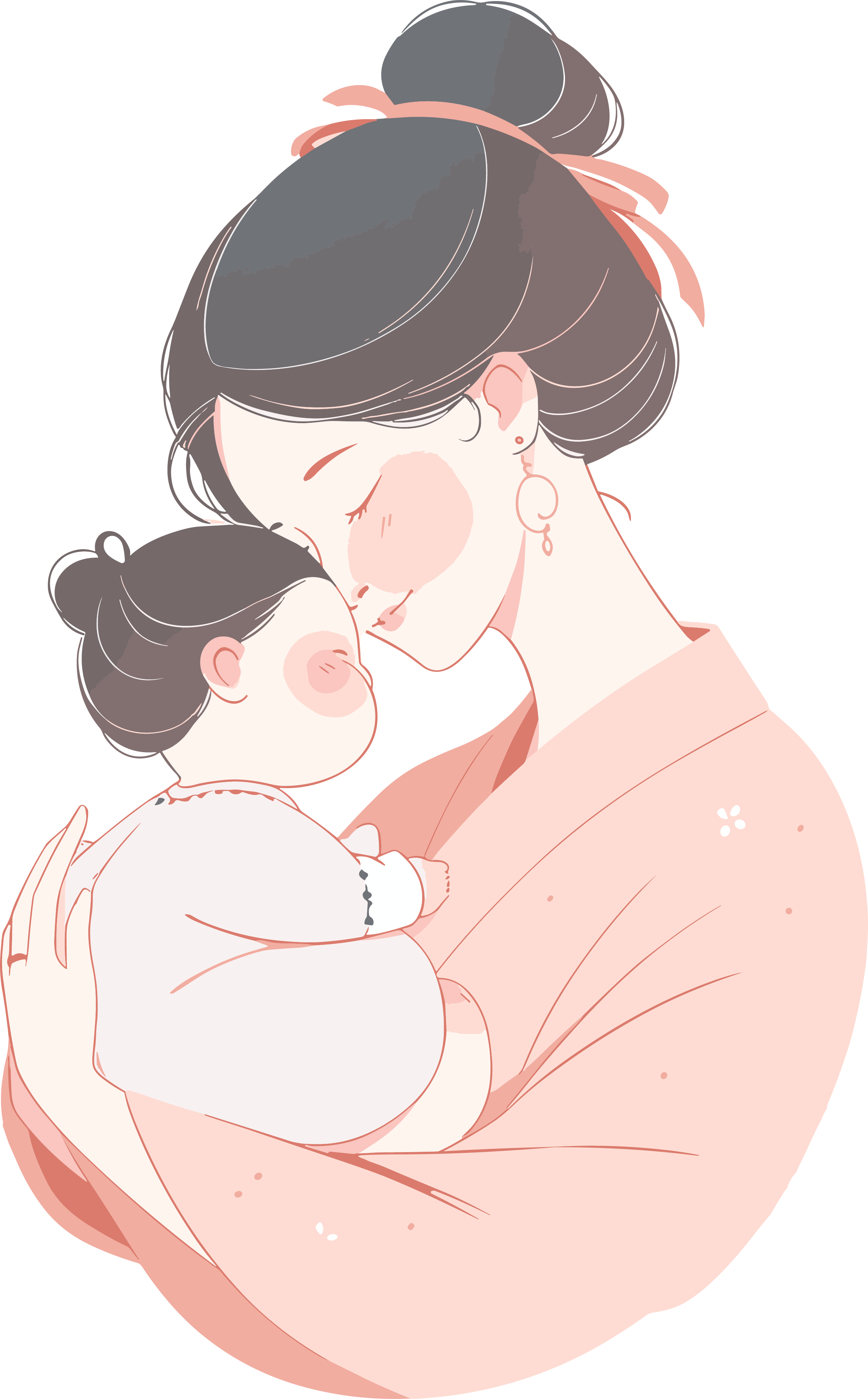 A gentle illustration of a mother holding her baby on Mother's Day