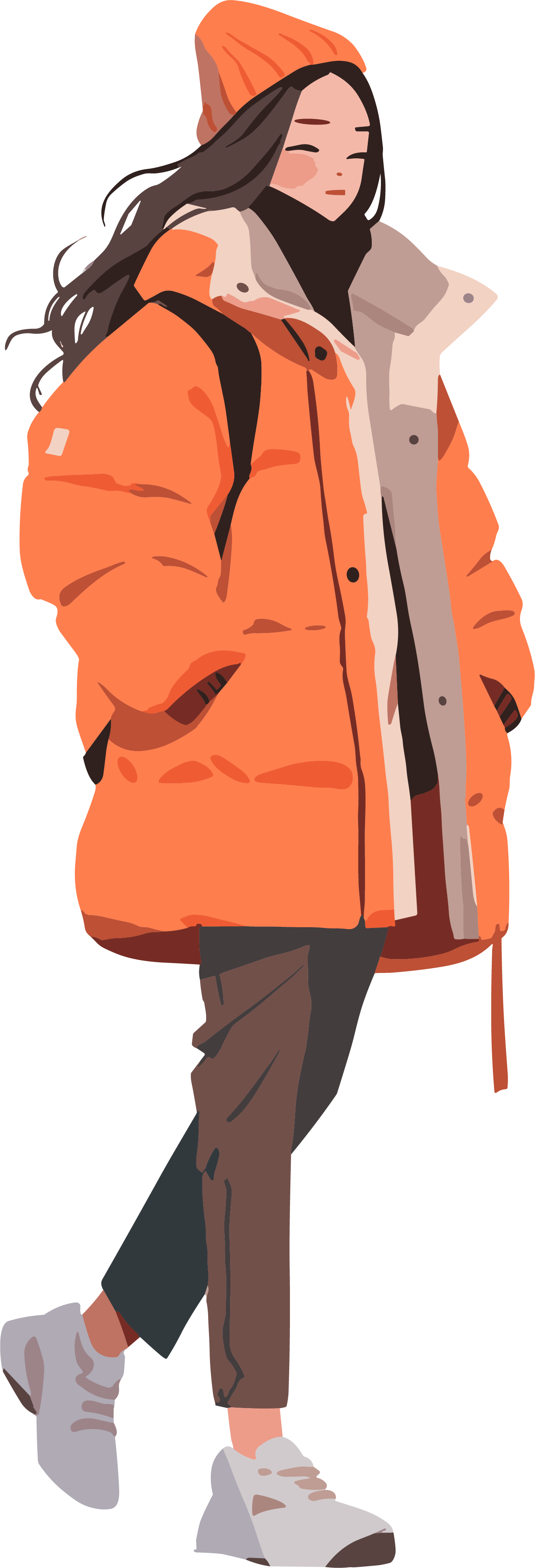 Winter down jacket girl PNG graphic material
